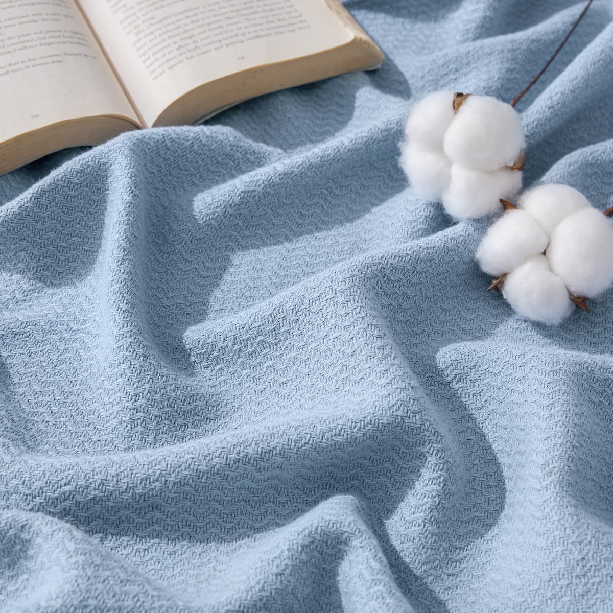 Bedsure 100% Cotton Blanket, Herringbone Weave, King, Linen Beige