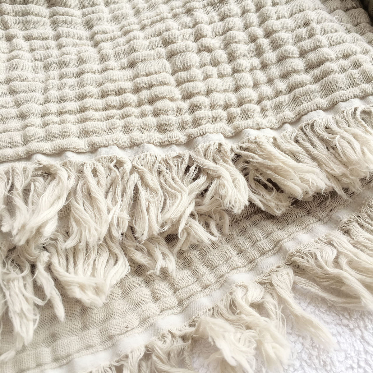 KyraHome 100% Organic Cotton Muslin Throw Blanket, 50"x60", Oatmeal Khaki