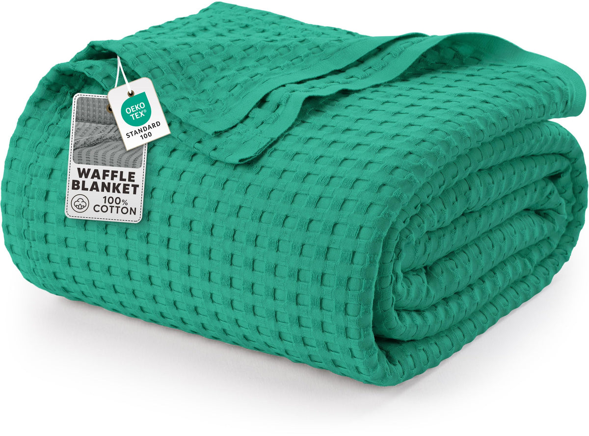 Utopia Bedding 100% Cotton Waffle Blanket Queen Size White, 90x90 Inch