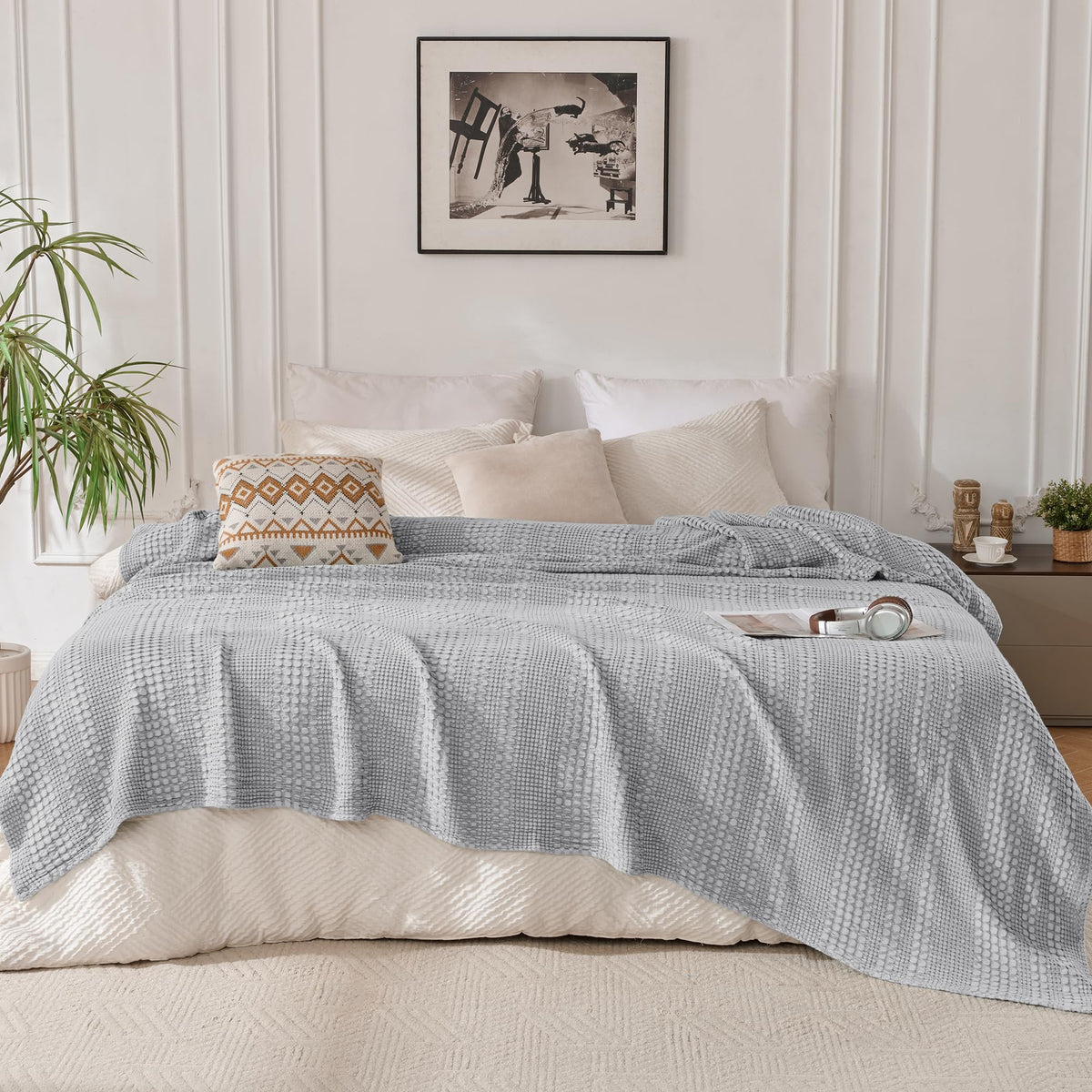 Light Waffle Weave Blanket 45x60, Small Breathable Blanket Throw for Couch