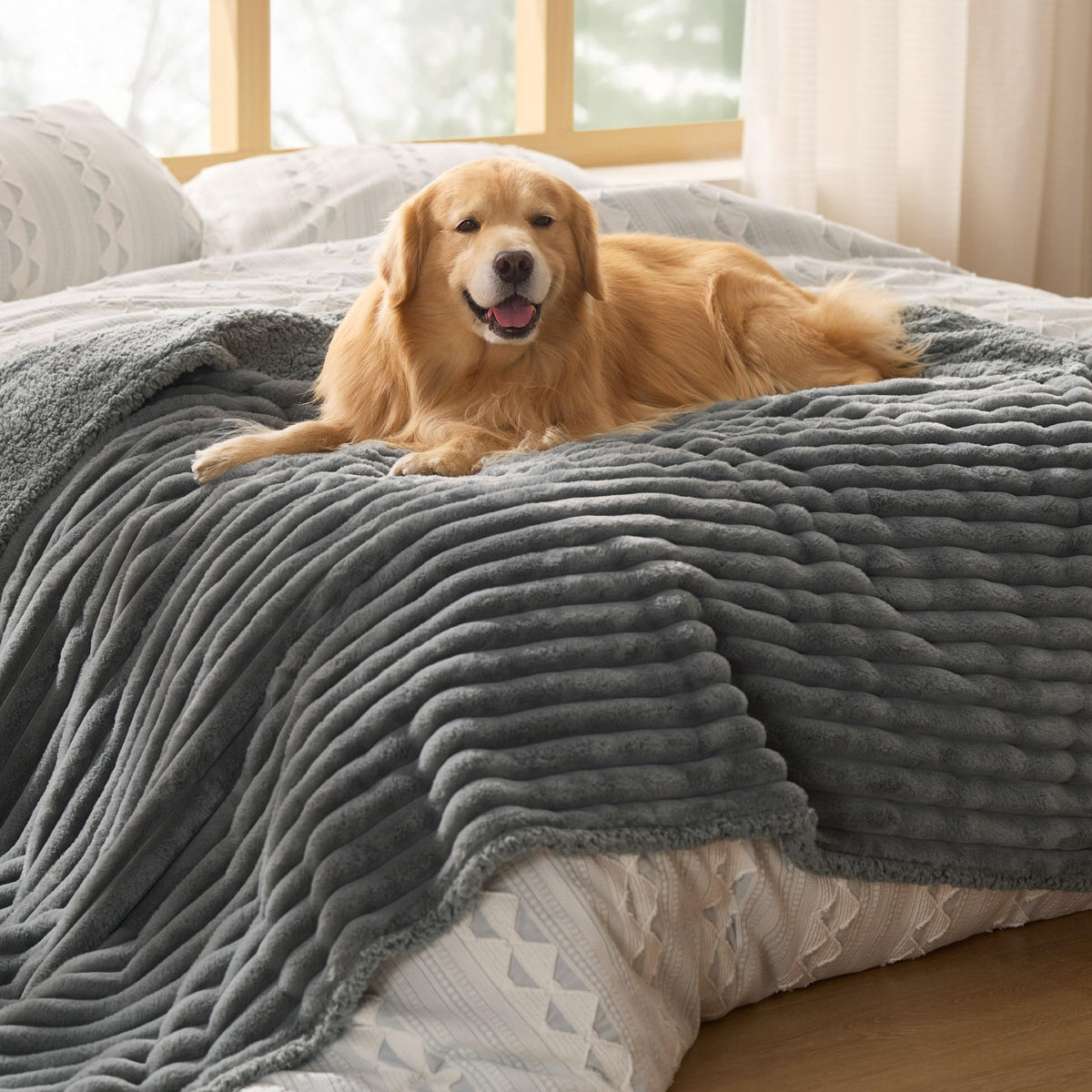 Bedsure ComfyFleece® Waterproof Dog Blankets for Large Dogs,50x60 Cream