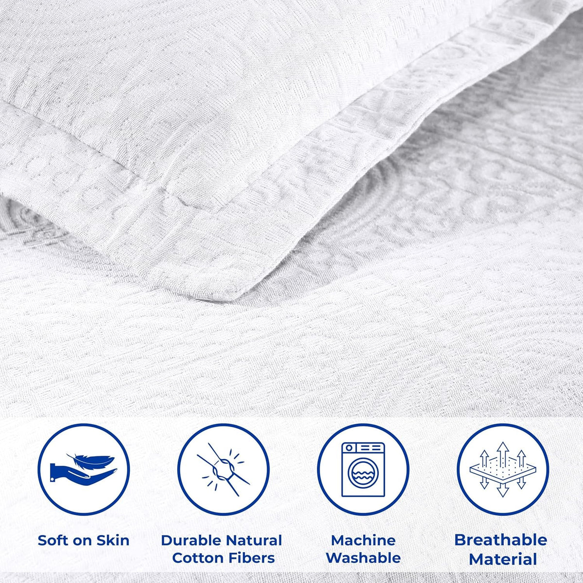 SUPERIOR Cotton Bedspread Jacquard Woven Matelasse Bedding, Full, Charcoal