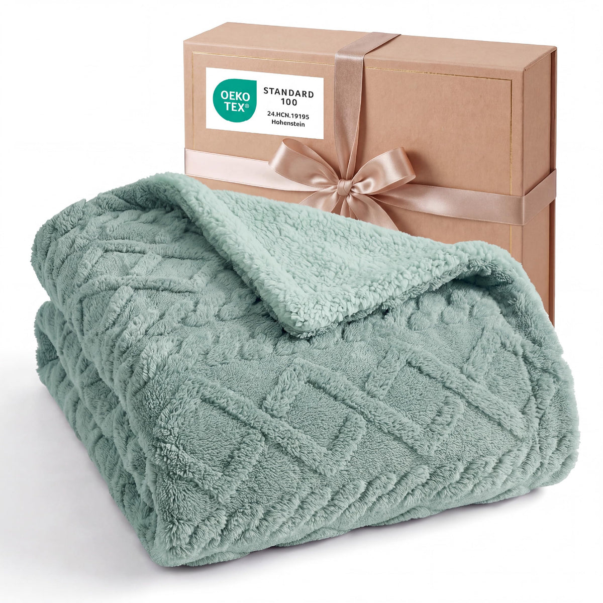 Bedsure Sherpa Fleece Blanket, Cable Jacquard Tufted, Warm, Throw, Grey