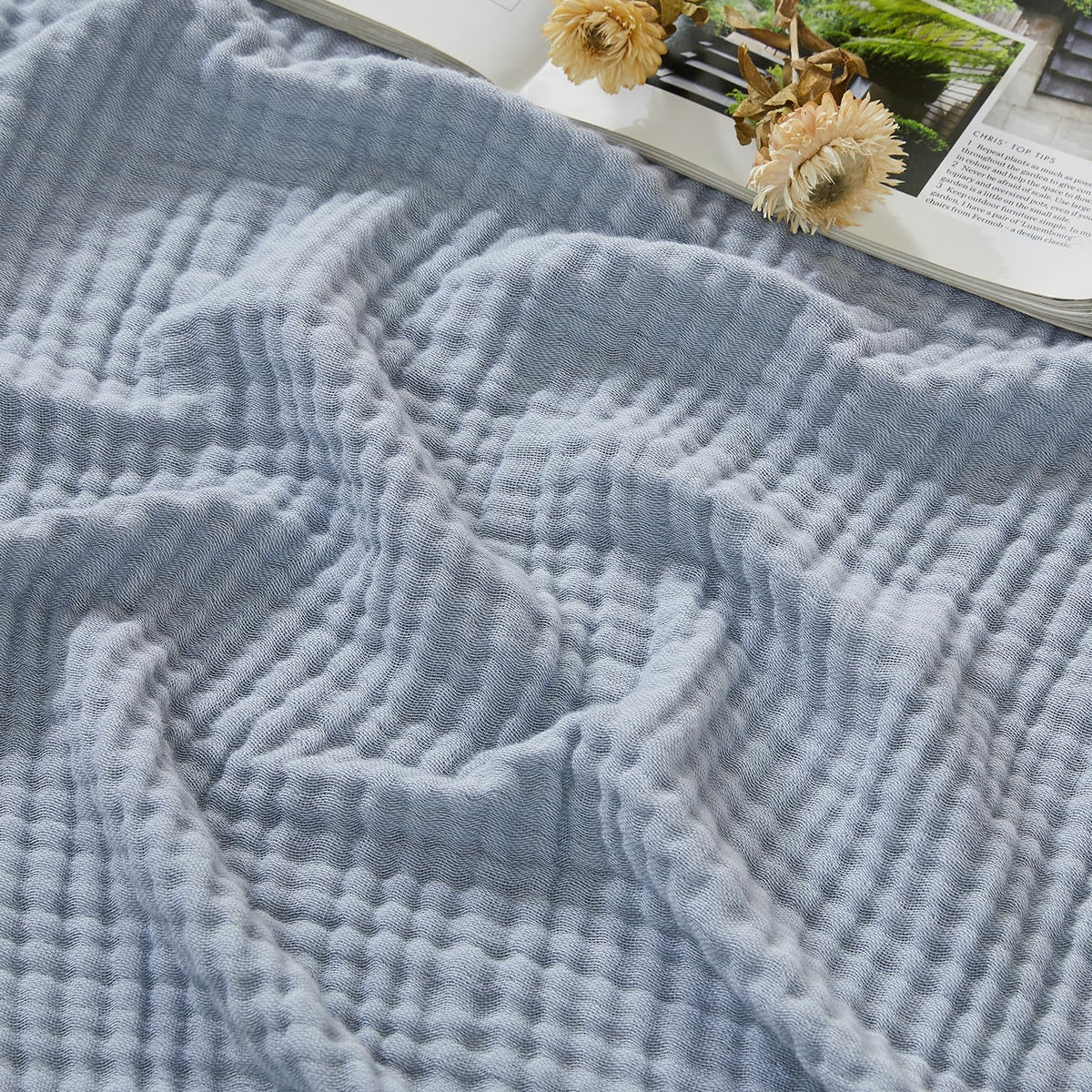 EMME Muslin Cotton Blanket Adults Heather Navy Throw XL 50"x70"
