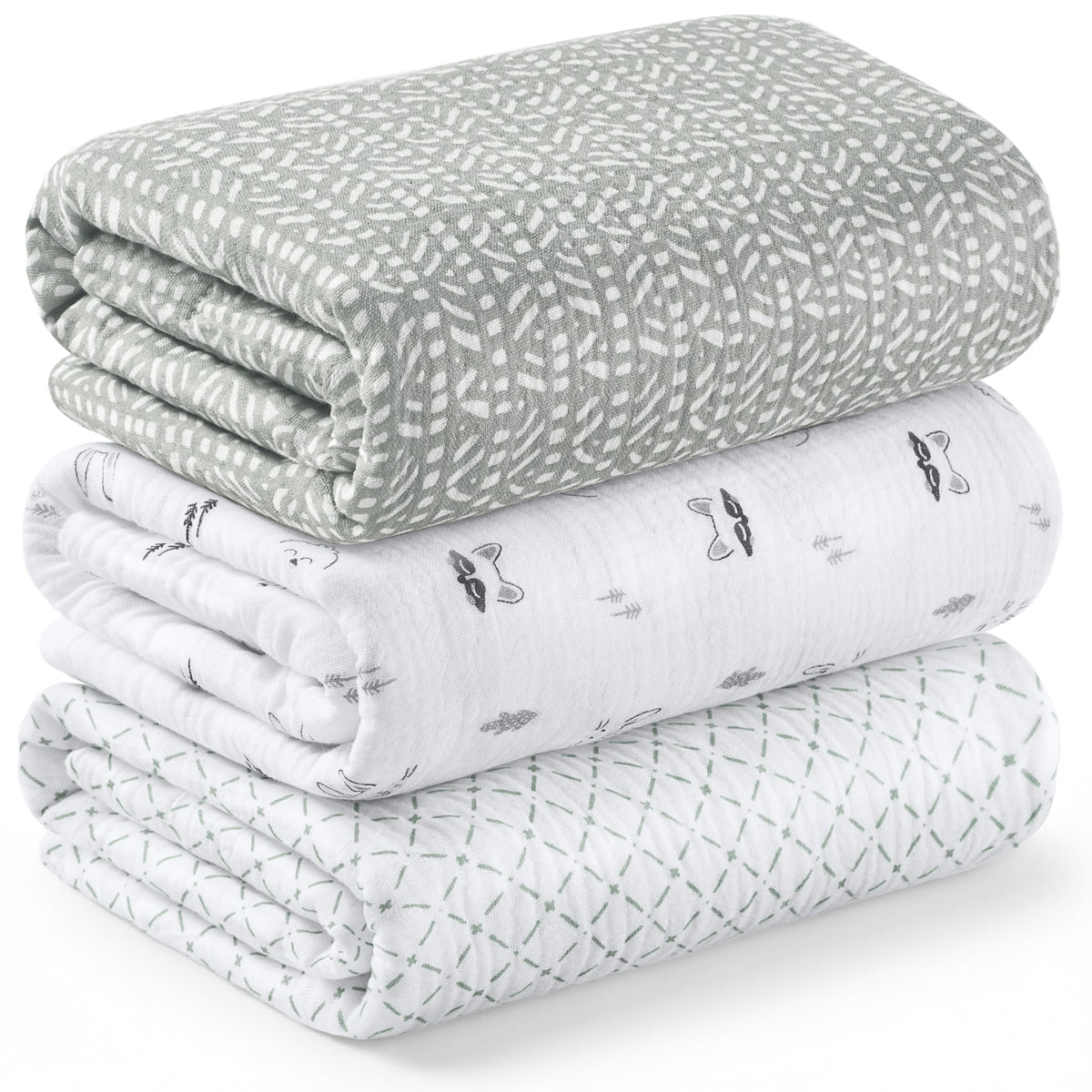 3pk Muslin Swaddle Blankets for Newborns Boys, Girls (Flora Vale, 47x47)