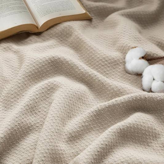 Bedsure 100% Cotton Blanket, Herringbone Weave, Twin-XL, Linen Beige