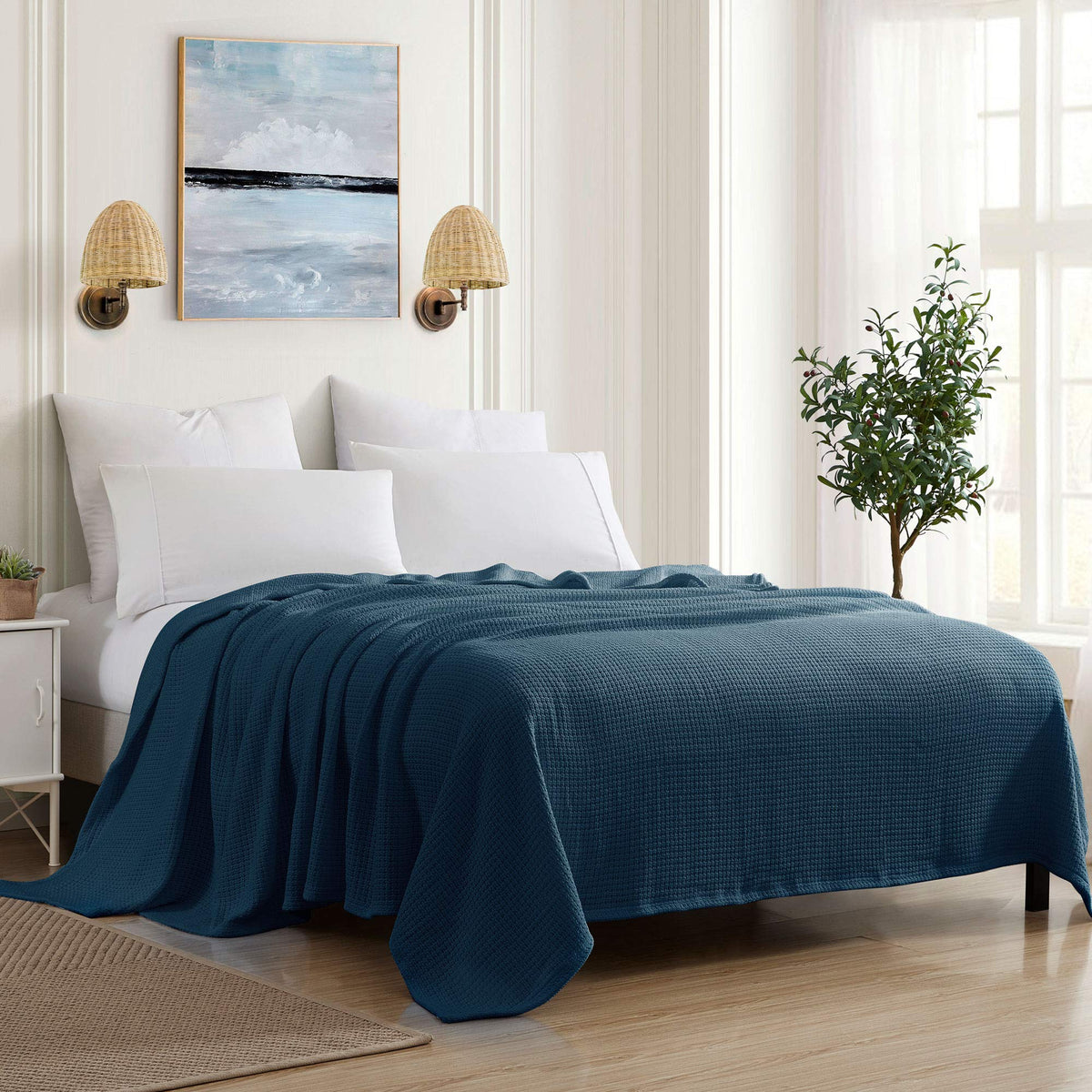 Sweet Home Collection 100% Fine Cotton Luxurious Basket Weave Blanket, Ivory Full/Queen(Pack of 1)