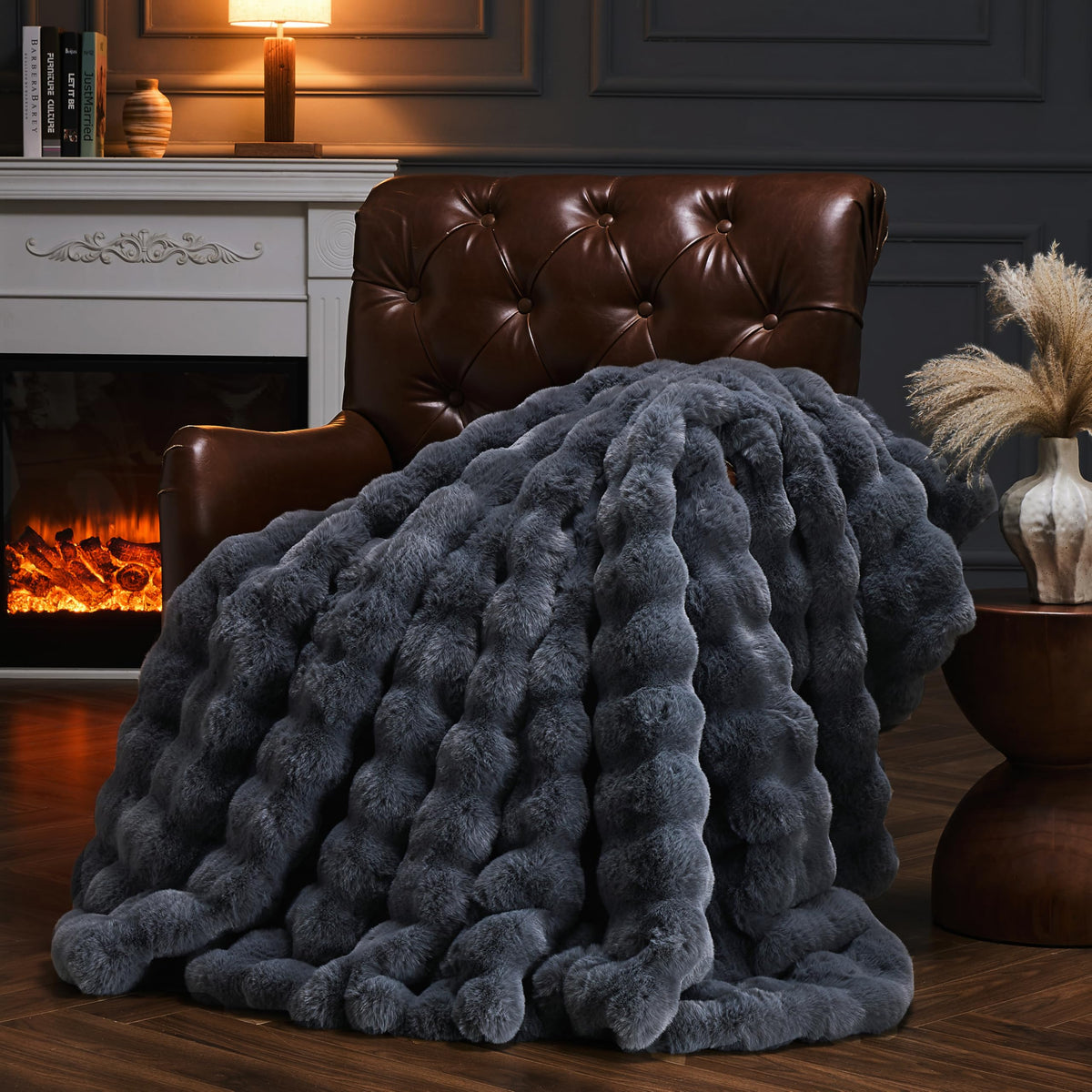 Faux Fur Throw Blanket for Couch, Fluffy Fuzzy Plush Bubble Blanket, Soft Warm Cozy Shaggy Rabbit Blanket, Luxury Decorative Gifts for Sofa Bedroom Living Room, 60x50inch (Cow Print-Brown)