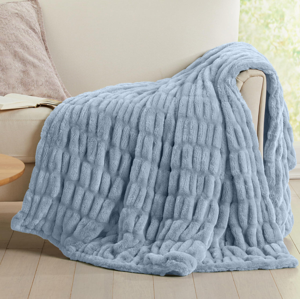 Springtree Home Luxury Micro Plush Throw Blanket | Thick Faux Fur | Dune
