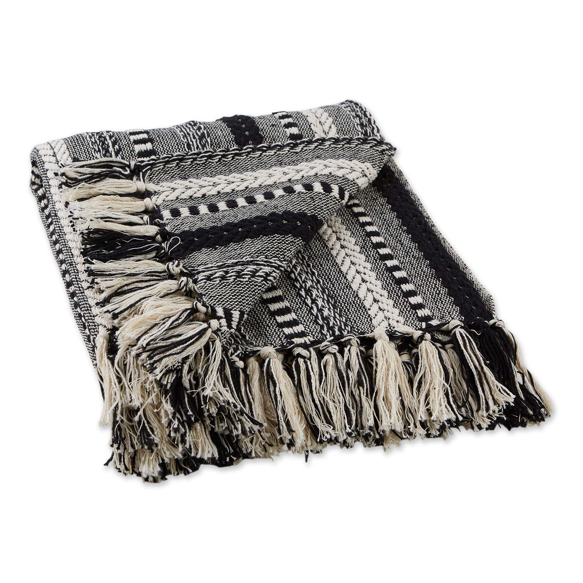 DII Braided Striped Throw Blanket, 50x60, Vintage Linen on Cream
