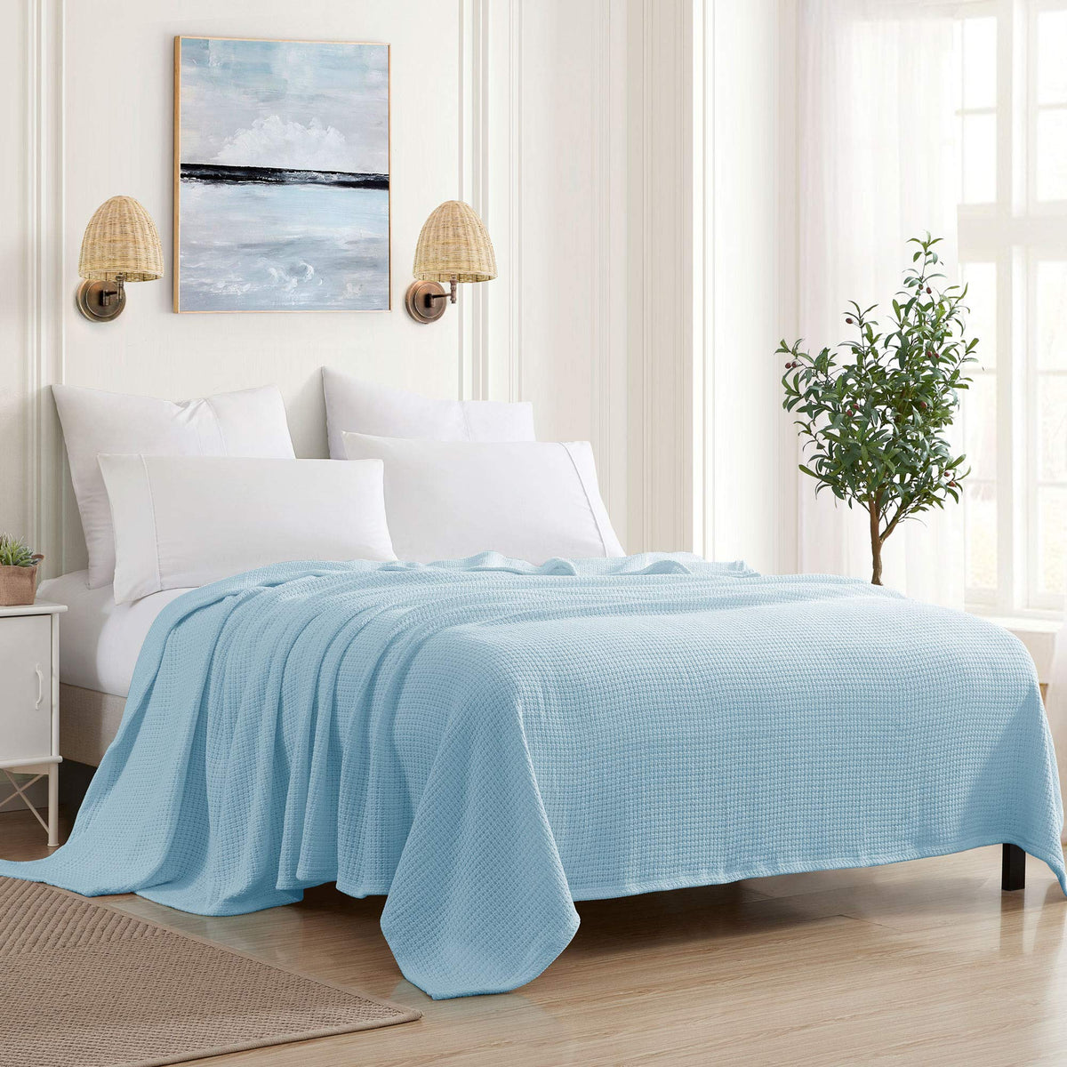 Sweet Home Collection 100% Fine Cotton Luxurious Basket Weave Blanket, Ivory Full/Queen(Pack of 1)