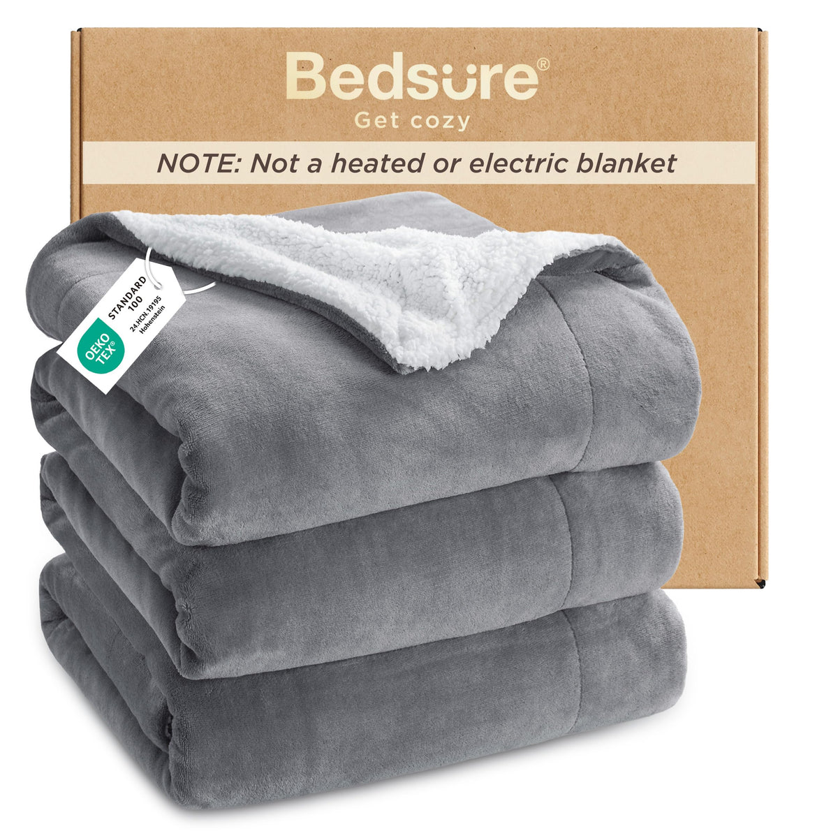 Bedsure GentleSoft Sherpa Fleece Throw Blanket for Couch, Non-Heated, Thick & Warm Cozy Comfort Blanket for Winter Fall, Soft Fuzzy Plush Throw Gifts for Women and Men, Grey, 50x60 Inches