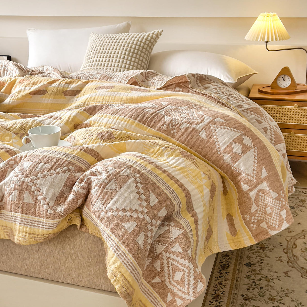 MEJU Indian Boho Muslin Lightweight Summer Blanket for Bed Sofa Couch, 100% Combed Cotton 3 Layer Soft Warm Quick Dry Throw Blanket Bed Coverlet Sheet (Boho, Twin 60 in X 80 in