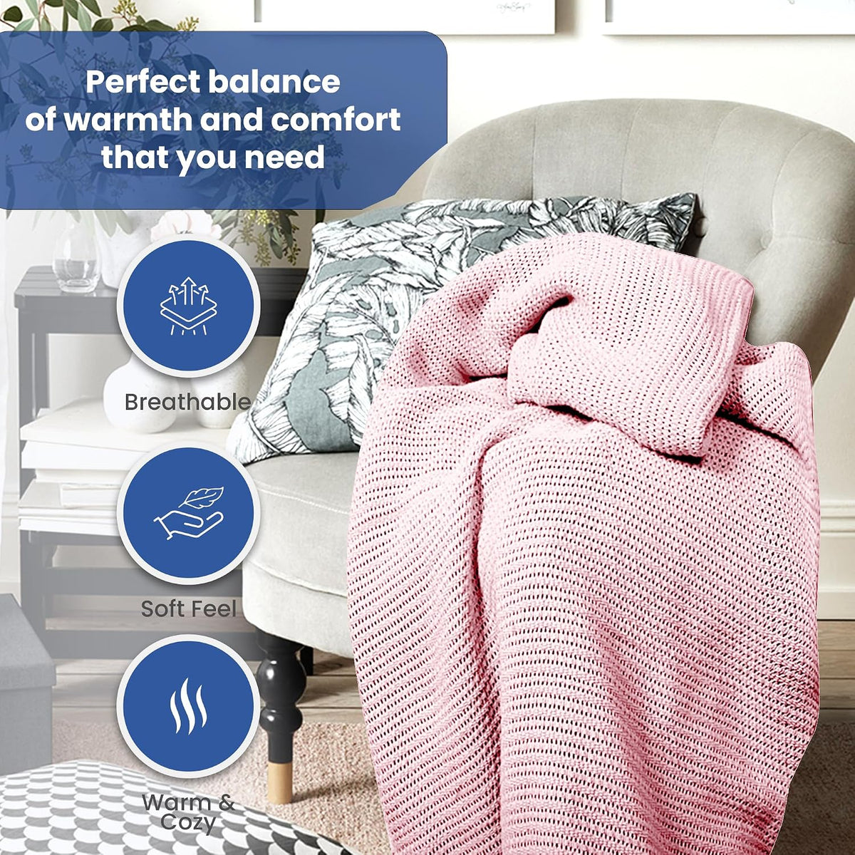 Linteum 100% Cotton Open-Cell Leno Weave Blanket — Breathable All Season — Queen 90x90 — Rose