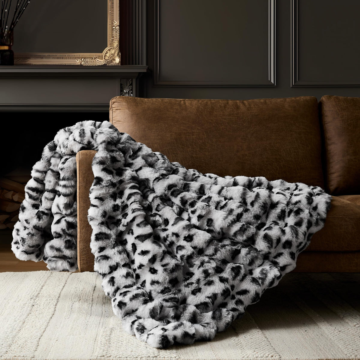WDCOZY Cheetah Leopard Print Bubble Throw Blanket, Luxury Faux Rabbit Fur Mink Plush Throw for Couch, Sofa and Bed, Soft Fluffy Fuzzy Cozy Blanket for Women, 50x60 inches, Chocolate Brown, 950 GSM