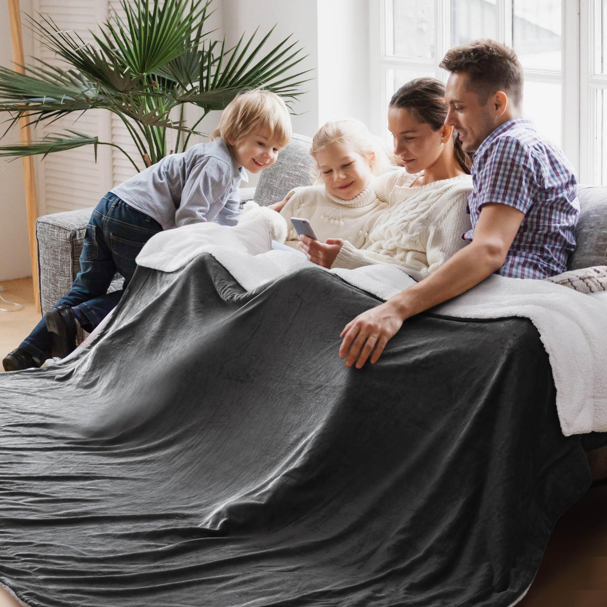 Bedsure GentleSoft Sherpa Fleece Throw Blanket for Couch, Non-Heated, Thick & Warm Cozy Comfort Blanket for Winter Fall, Soft Fuzzy Plush Throw Gifts for Women and Men, Grey, 50x60 Inches