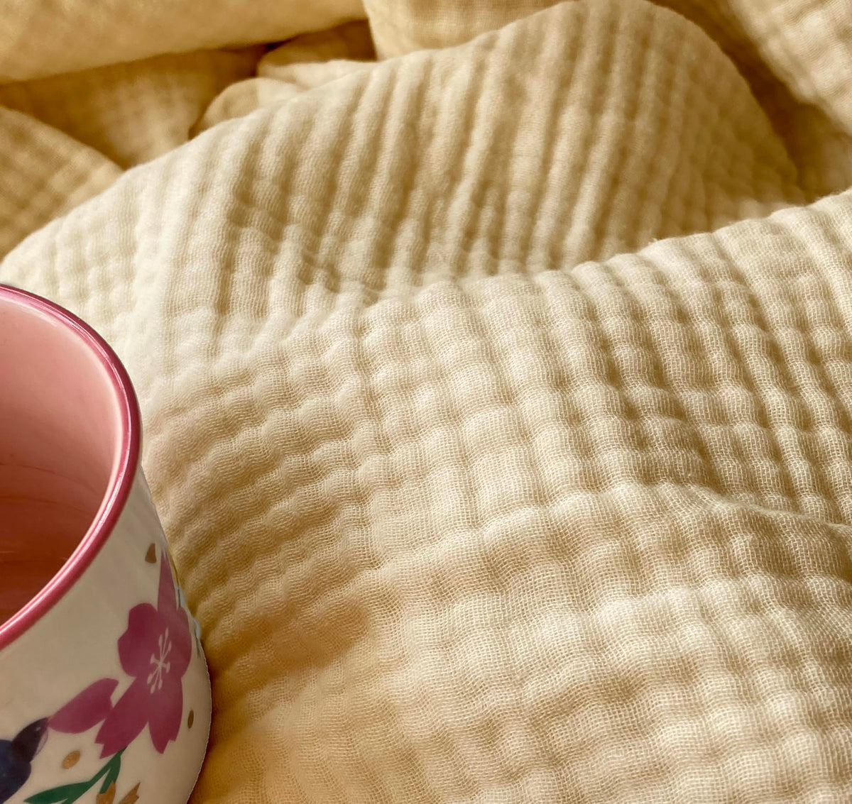 KyraHome 100% Organic Cotton Muslin Throw Blanket, 50"x60", Oatmeal Khaki