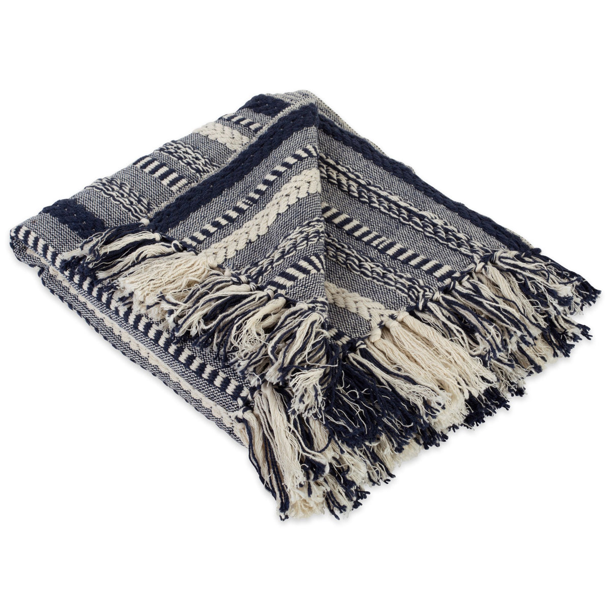 DII Braided Striped Throw Blanket, 50x60, Vintage Linen on Cream