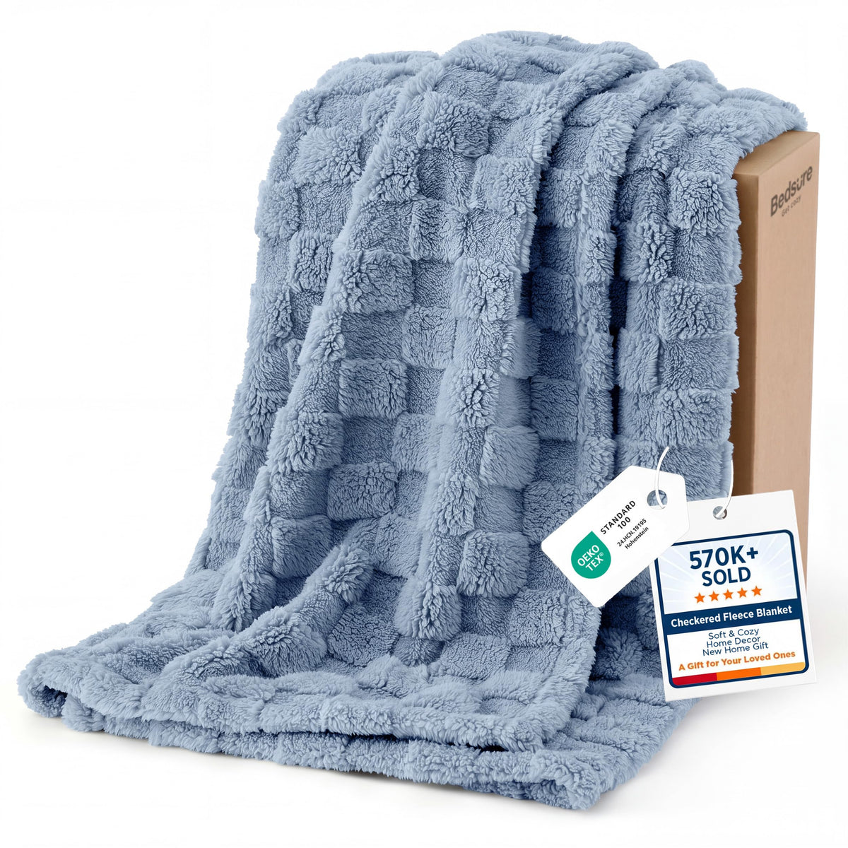 Bedsure Checkered Fleece Throw Blanket,Cute Home Decor,Sage Green,50"×60"
