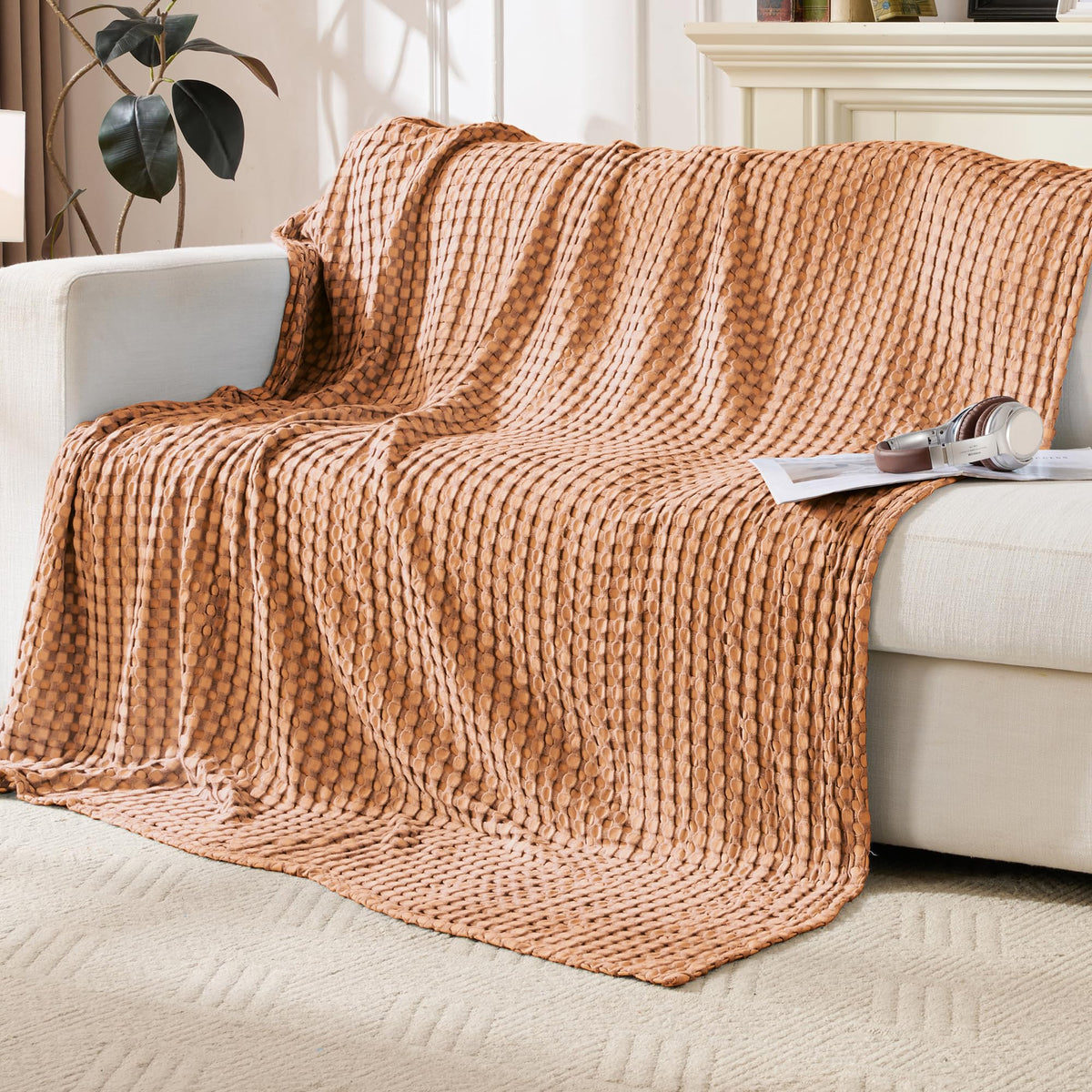 Light Waffle Weave Blanket 45x60, Small Breathable Blanket Throw for Couch
