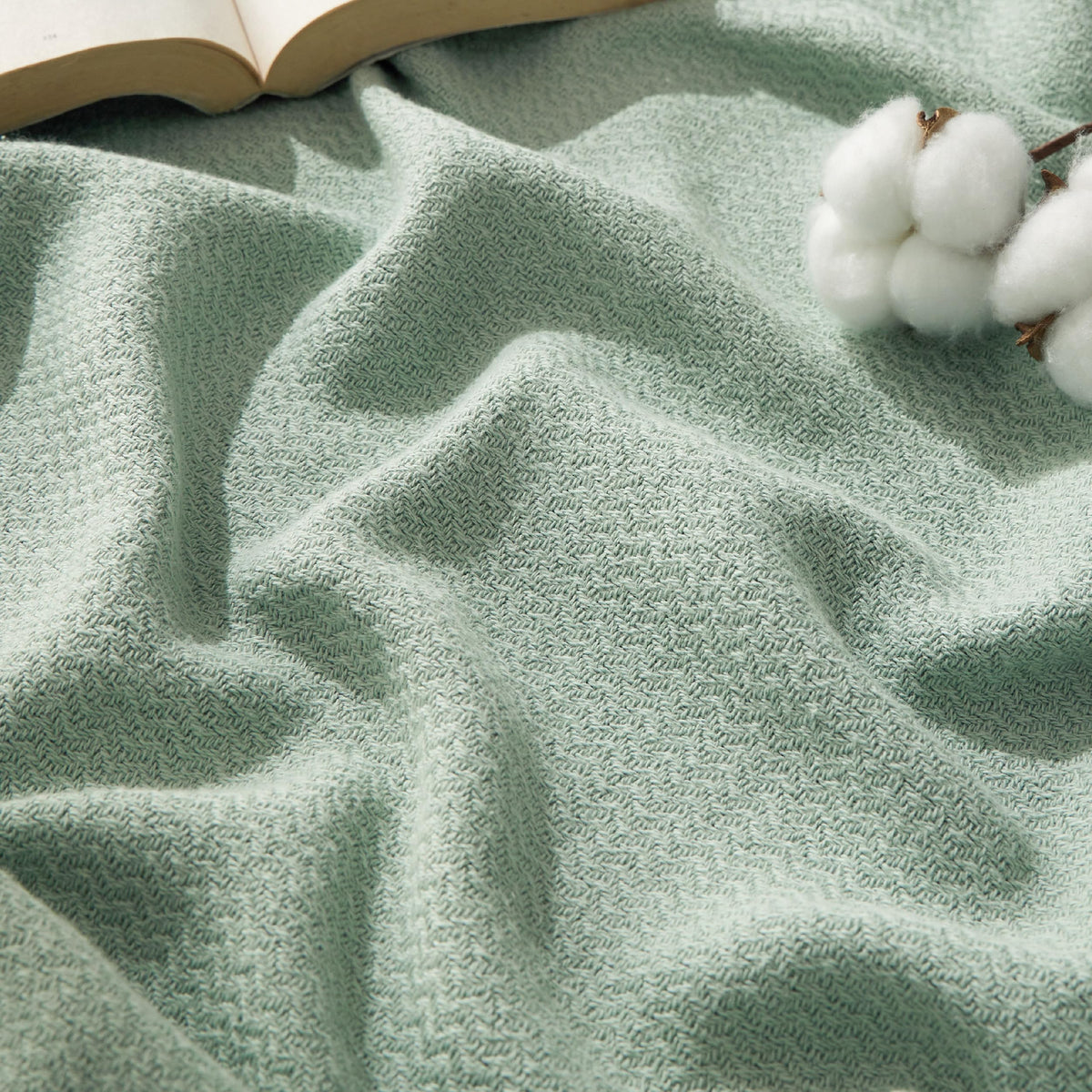 Bedsure 100% Cotton Blanket, Herringbone Weave, Throw XL, Linen Beige