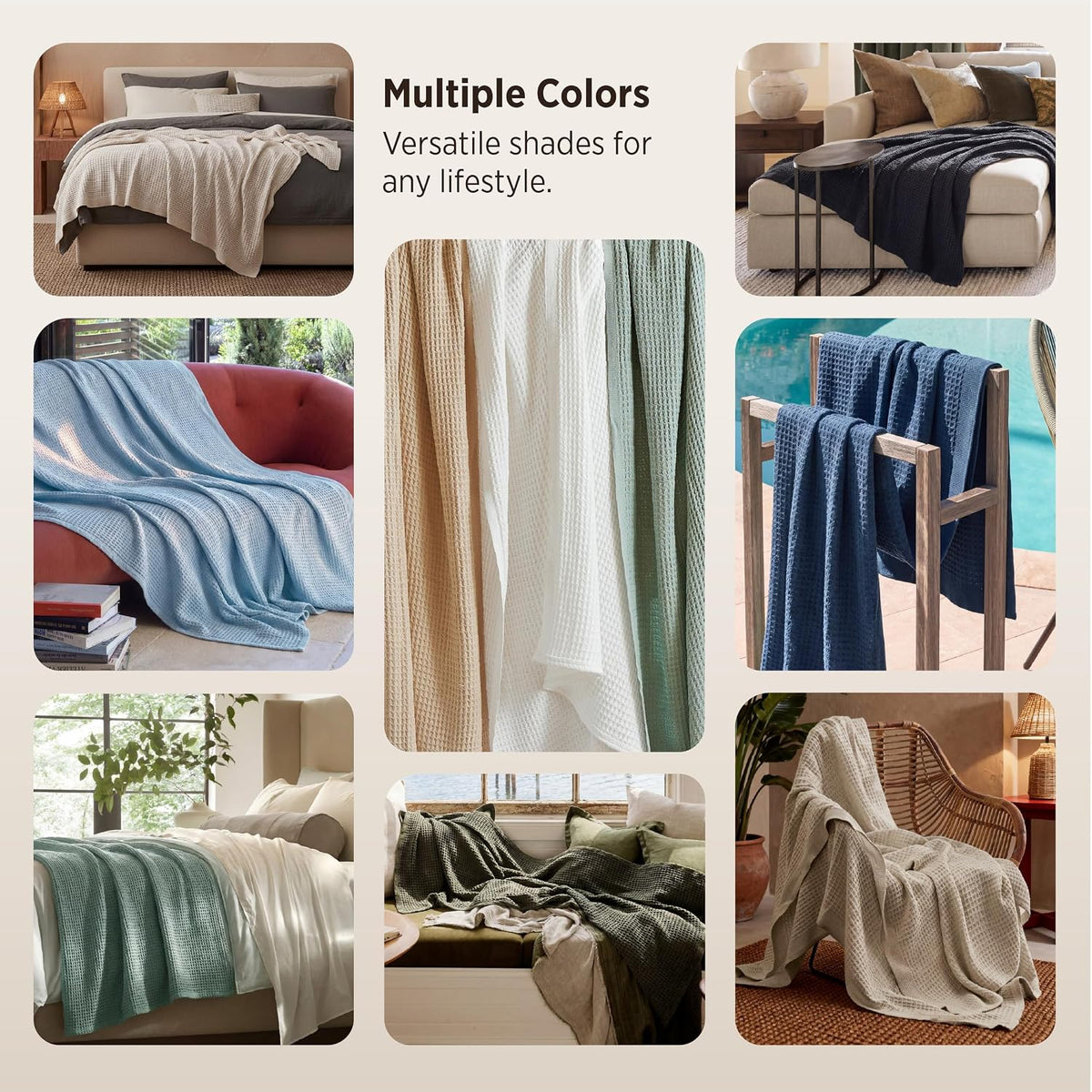 Bedsure 100% Cotton Throw Blanket for Couch, Waffle Weave, White, 50"x70"