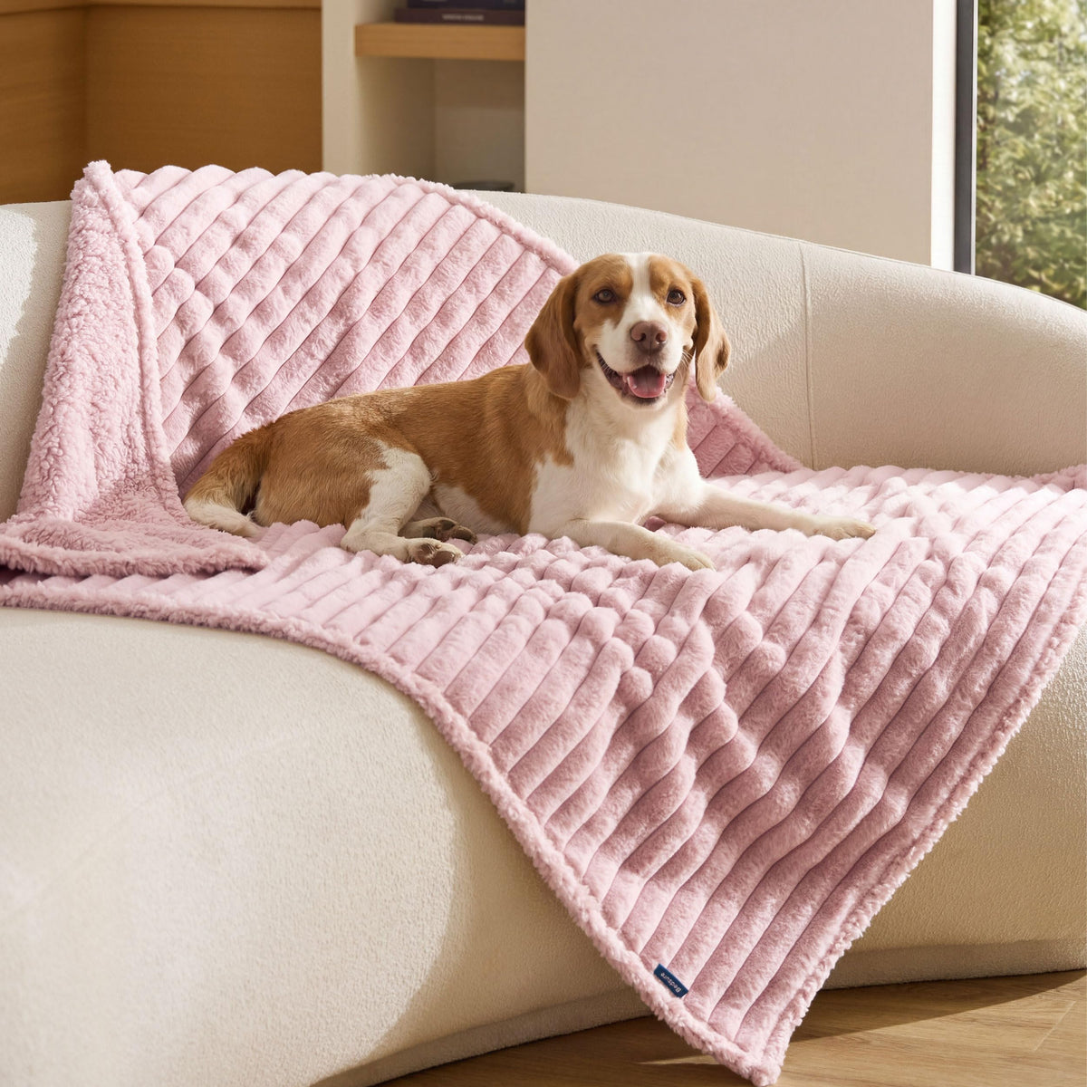Bedsure ComfyFleece® Waterproof Dog Blankets for Large Dogs,50x60 Cream