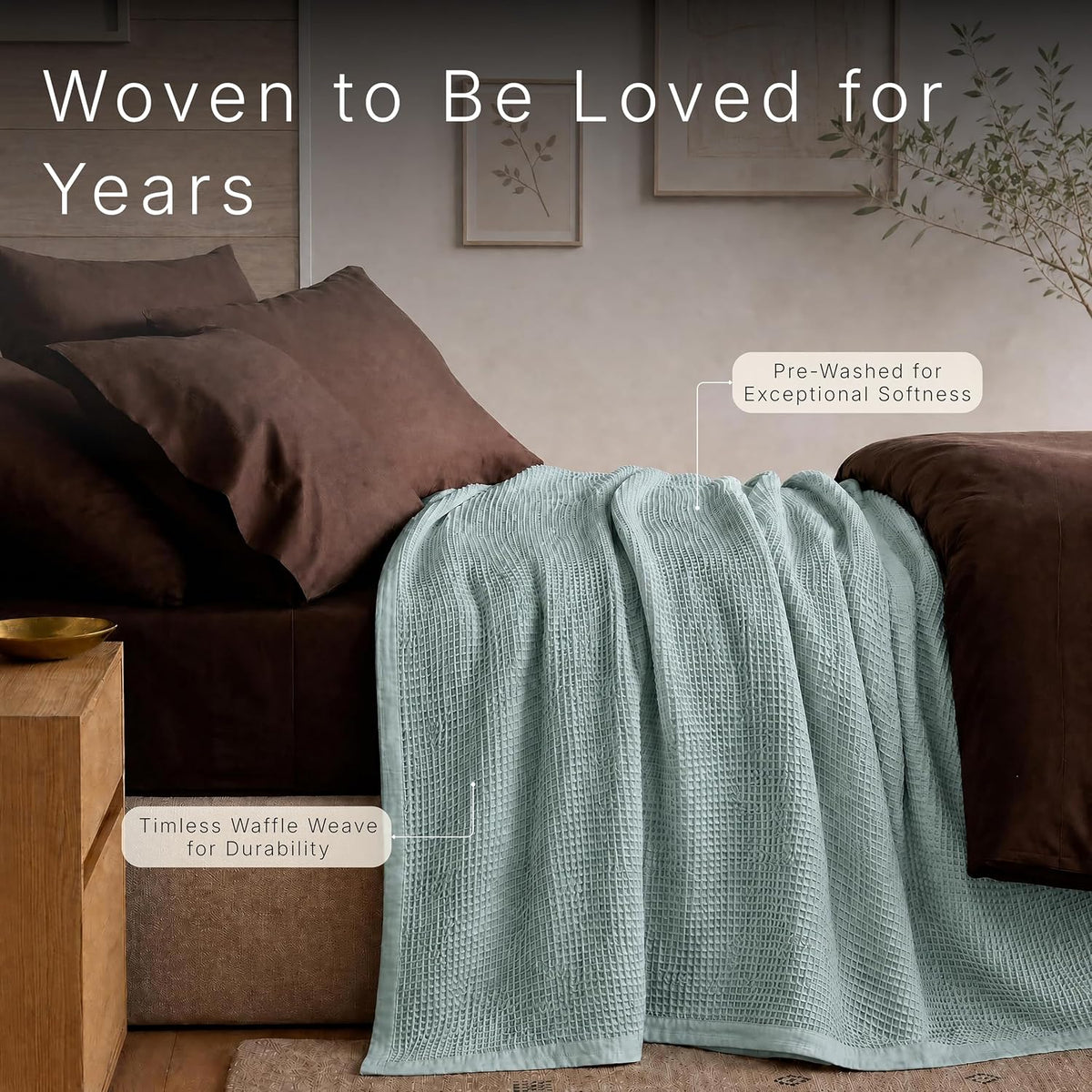 GOTS Certified 90"X90" Queen 100% Organic Cotton Waffle Blanket-Silver Blue