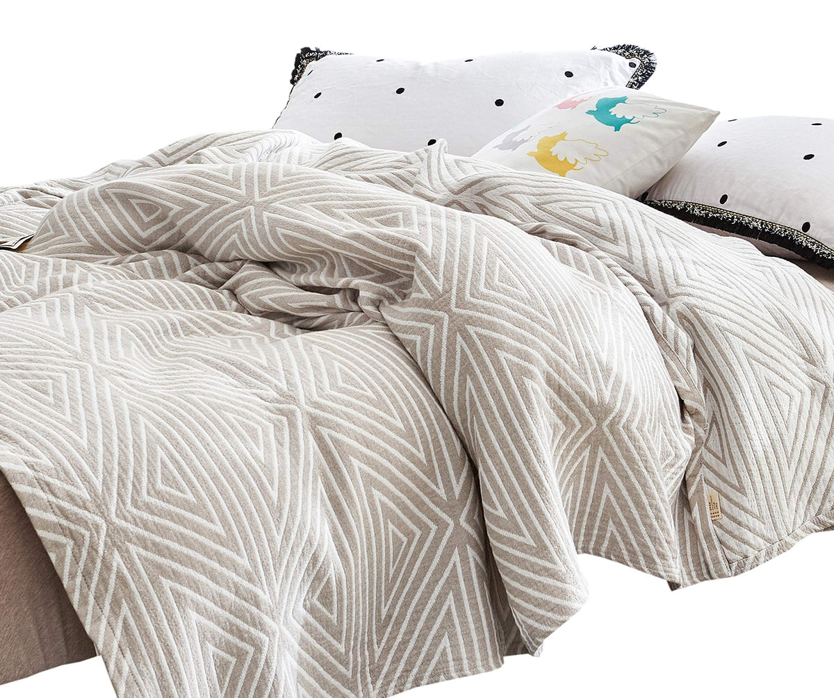 MEJU Indian Boho Muslin Lightweight Summer Blanket for Bed Sofa Couch, 100% Combed Cotton 3 Layer Soft Warm Quick Dry Throw Blanket Bed Coverlet Sheet (Boho, Twin 60 in X 80 in
