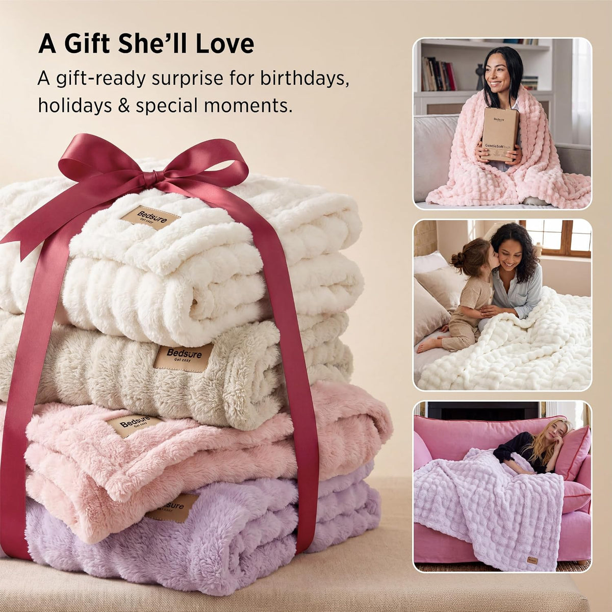 Bedsure Cloud Bubble Soft Throw Blanket, Room Decor Gifts, Pink 50"×60"