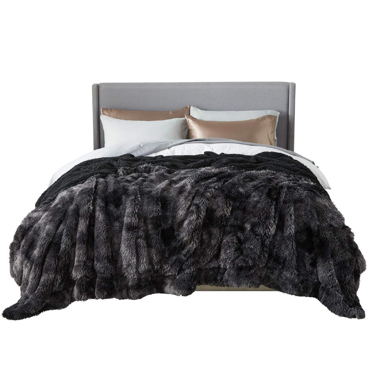 Bedsure Faux Fur Fluffy Fleece Sherpa Blanket Couch Throw Grey 50"x60"