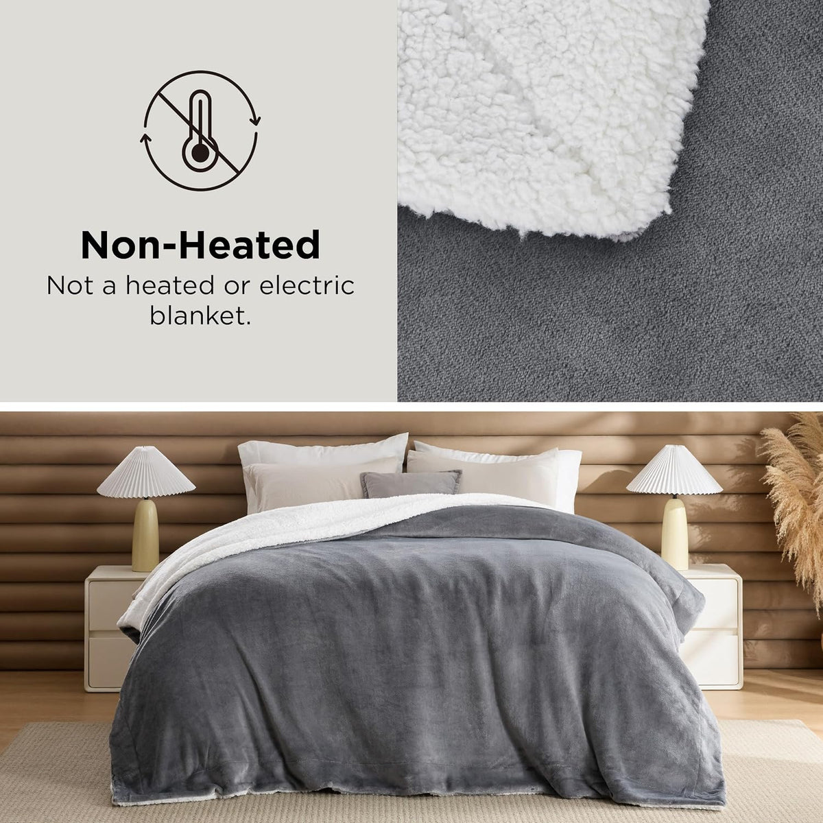 Bedsure GentleSoft Sherpa Fleece Throw Blanket for Couch, Non-Heated, Thick & Warm Cozy Comfort Blanket for Winter Fall, Soft Fuzzy Plush Throw Gifts for Women and Men, Grey, 50x60 Inches