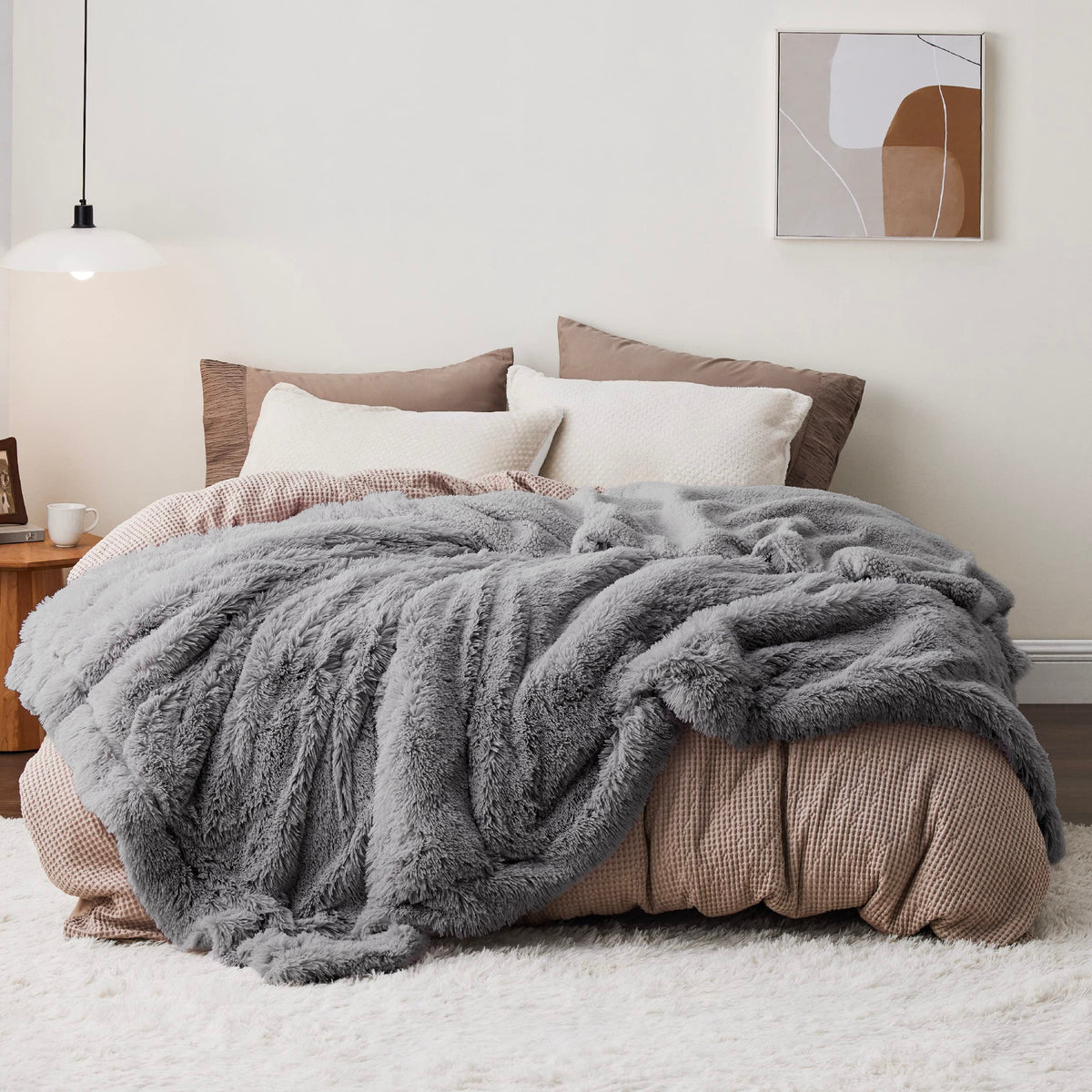 Bedsure Faux Fur Fluffy Fleece Sherpa Blanket Couch Throw Grey 50"x60"