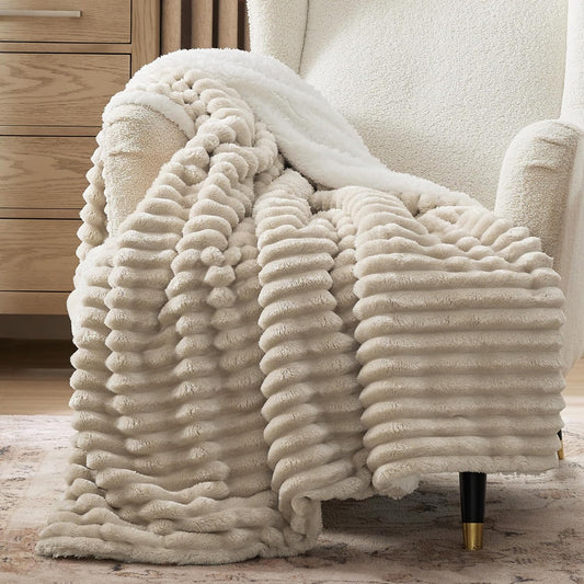 Bedsure Soft Sherpa Blanket Fluffy Throw Gift Beige 50"x60"