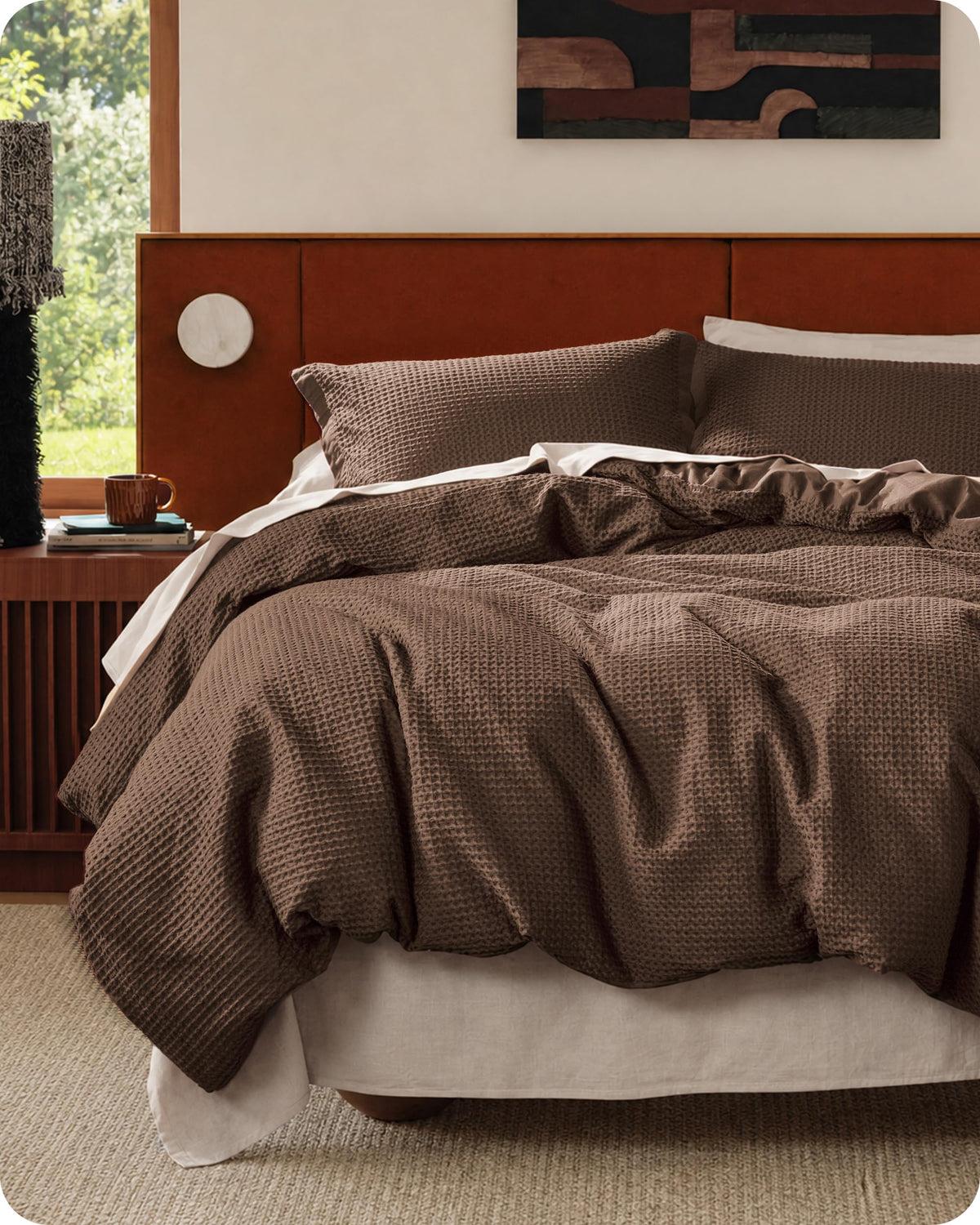 Bedsure PureWoven 3 Pieces 100% Cotton Waffle Duvet Cover Set, Queen, Linen