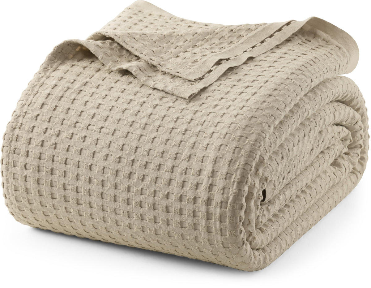 Utopia Bedding 100% Cotton Waffle Blanket Queen Size White, 90x90 Inch