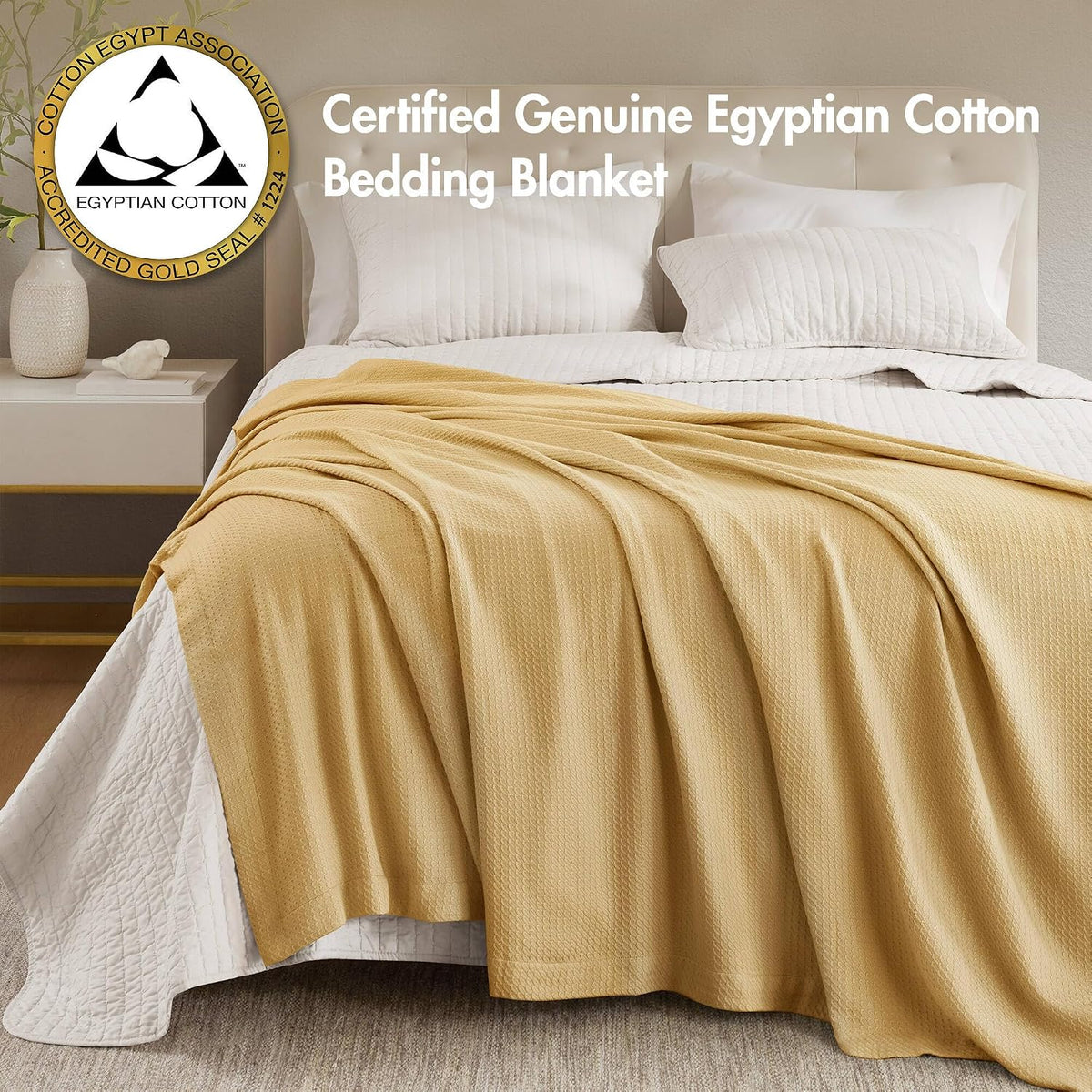 Madison Park 100% Egyptian Cotton Summer Blanket Full Queen Size Mustard