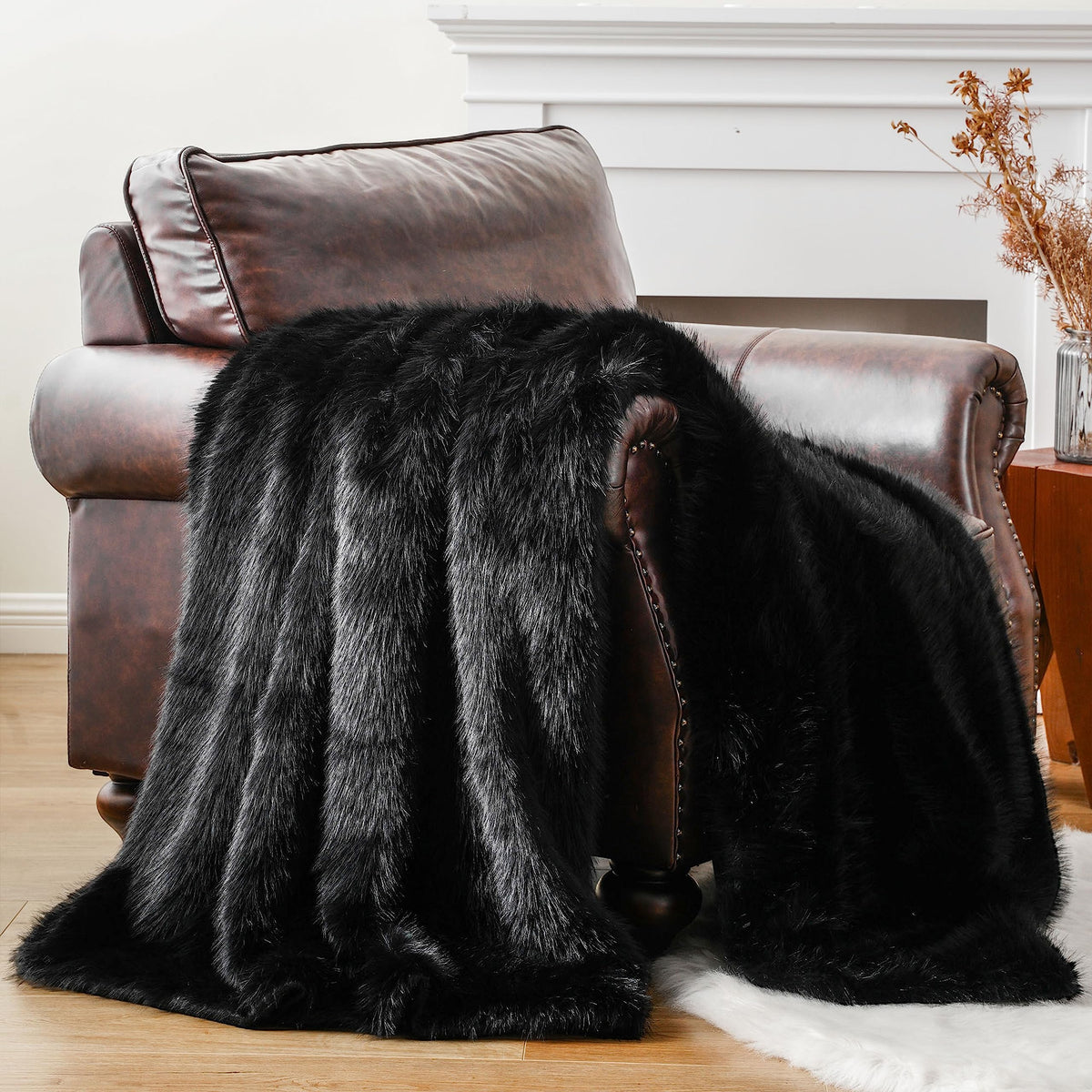 BATTILO HOME Faux Fur Throw Blanket, Luxury Fluffy Brown Blankets, 50"x60"