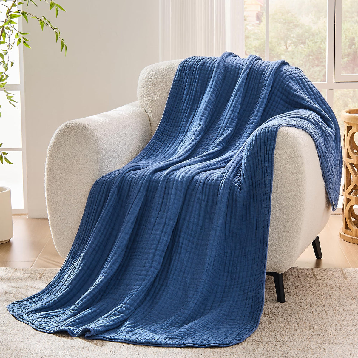VANJOROY Muslin Throw Blanket for Adults, 100% Cotton 9-Layer 50x70, Beige