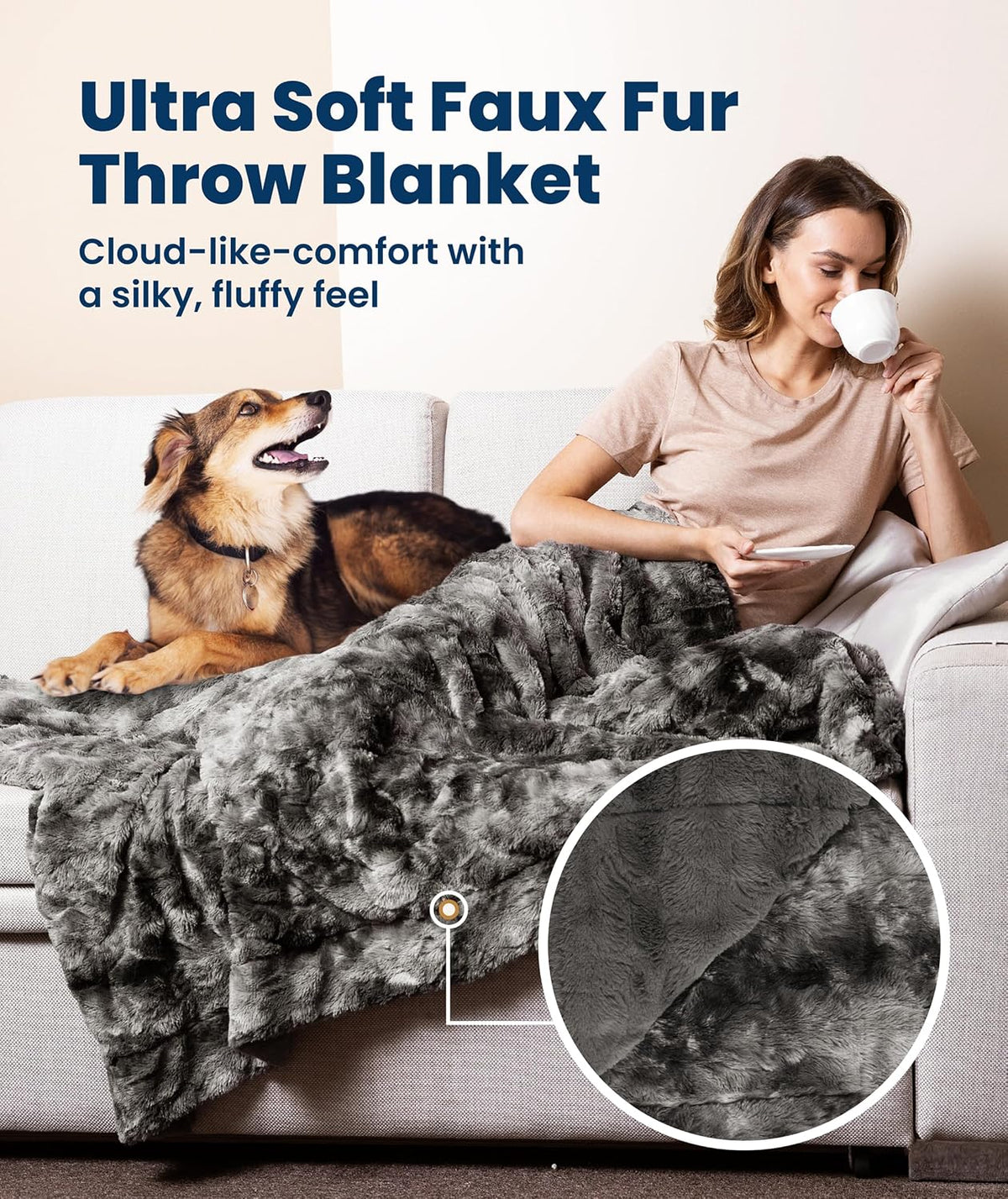 Everlasting Comfort Soft & Comfortable Gray Faux Fur Throw Blanket for Couch - (50"x65") Minky & Fluffy Fall Blankets & Throws, Plush Fuzzy Cover for Bed, Sofa & Living Room - Cozy Home Decor