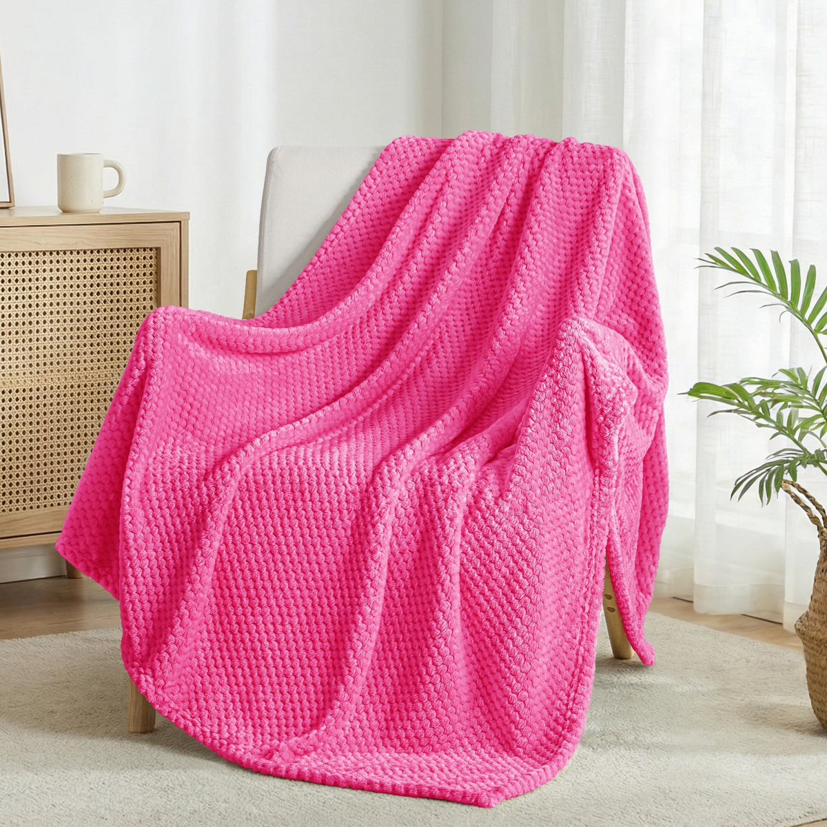Exclusivo Mezcla Large Waffle Fleece Throw Blanket for Couch, Slate Blue