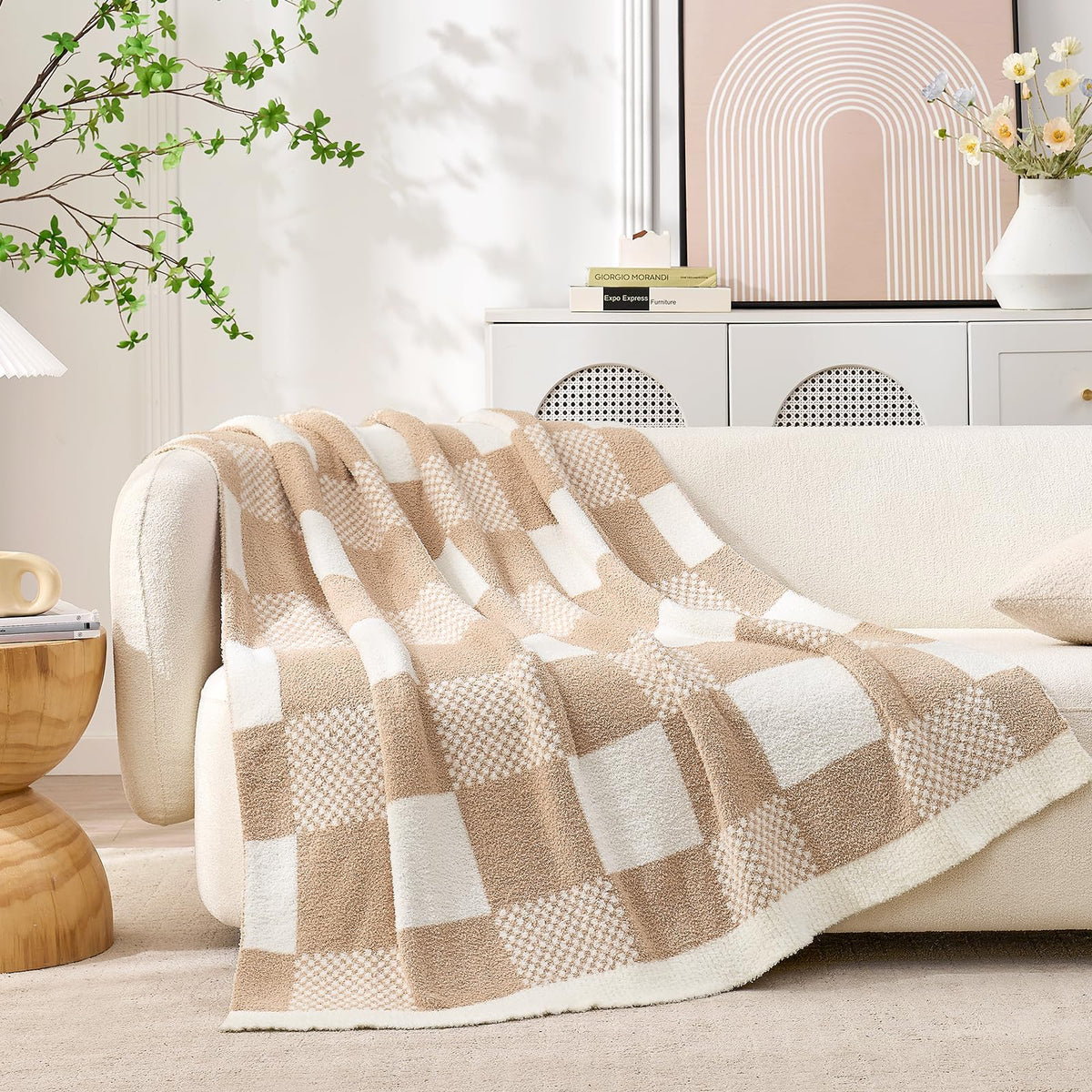 Snuggle Sac Leopard Throw Blanket for Couch Bed Sofa 50x60 inches, Reversible Beige Leopard Blanket Ultra Soft Cozy Blankets for Women Mothers Birthday Gifts