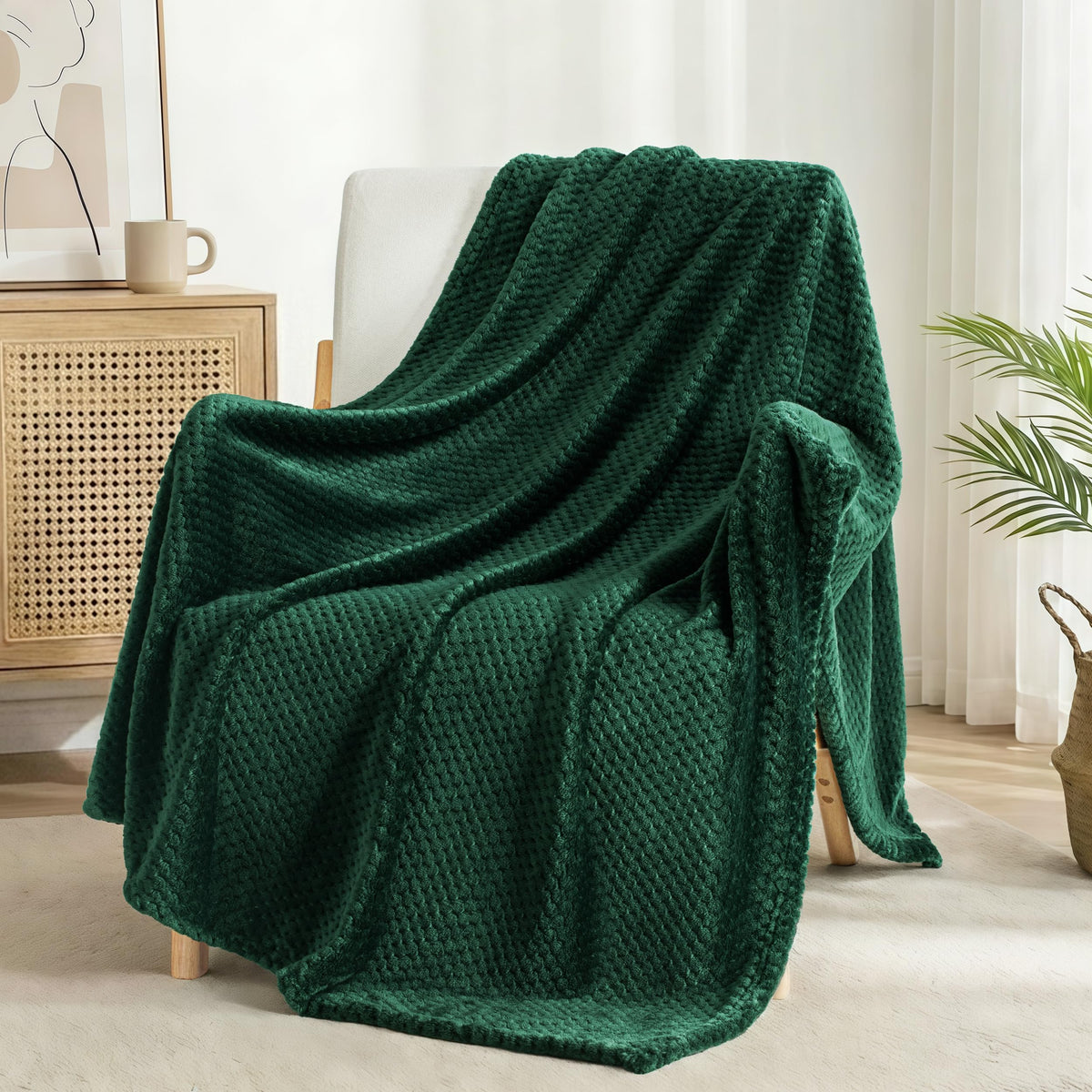 Exclusivo Mezcla Large Waffle Fleece Throw Blanket for Couch, Slate Blue