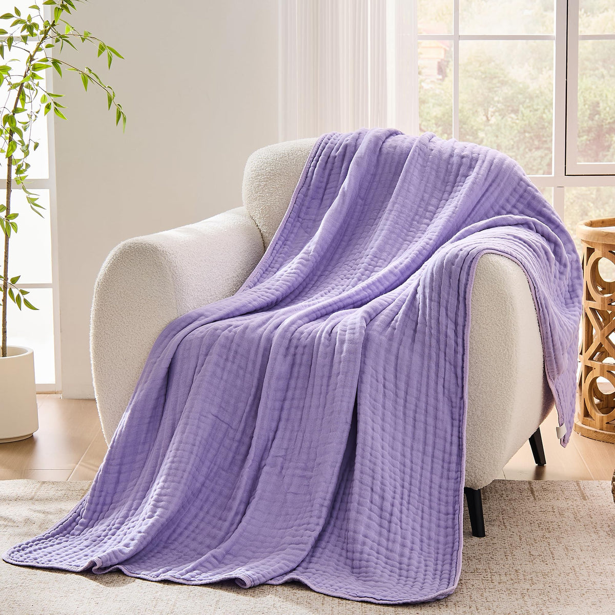 VANJOROY Muslin Throw Blanket for Adults, 100% Cotton 9-Layer 50x70, Beige