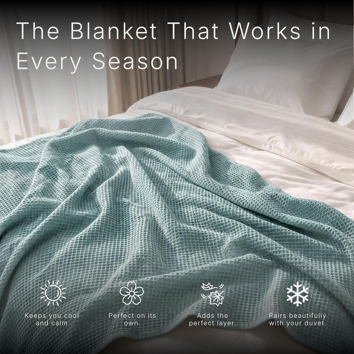 GOTS Certified 90"X90" Queen 100% Organic Cotton Waffle Blanket-Silver Blue
