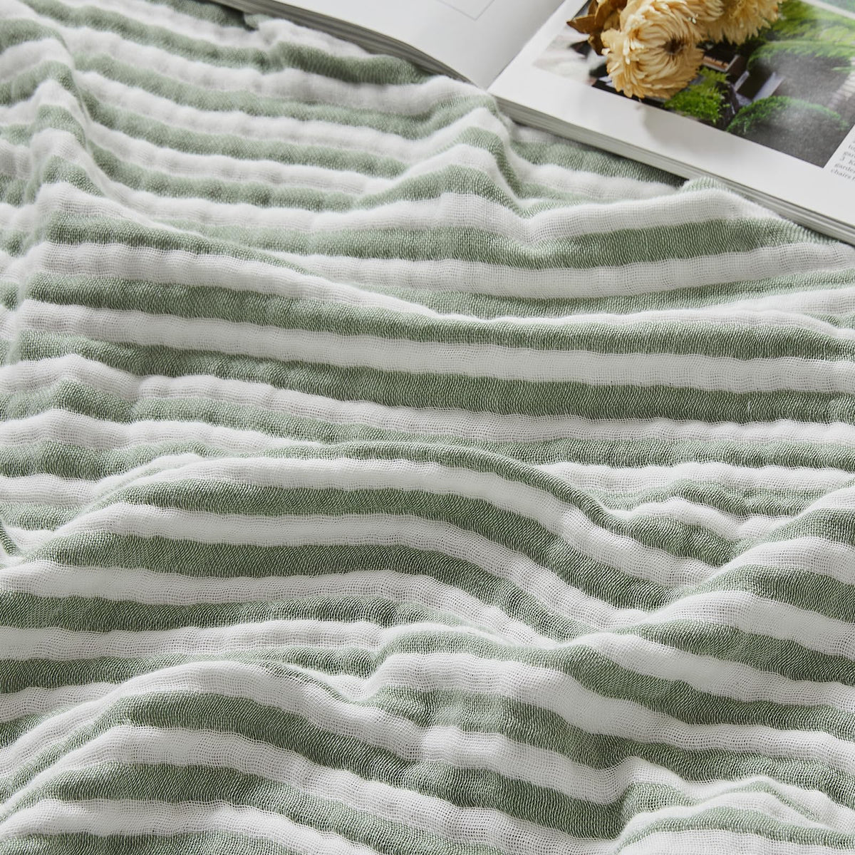 EMME Muslin Cotton Blanket Striped for Adults Couch Brown Throw XL 50"x 70"