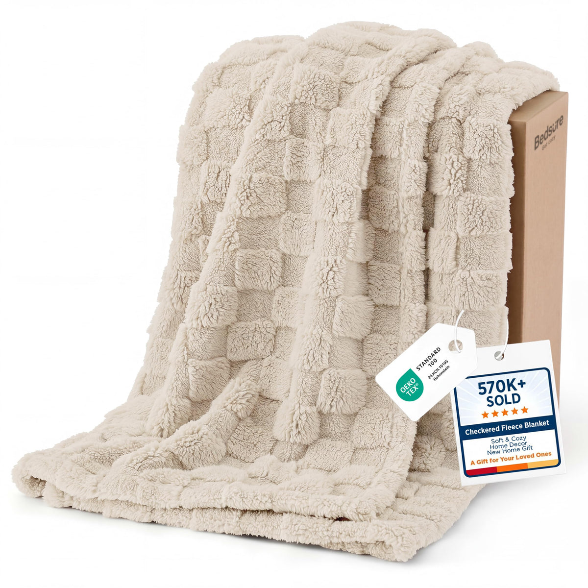 Bedsure Checkered Fleece Throw Blanket,Cute Home Decor,Sage Green,50"×60"