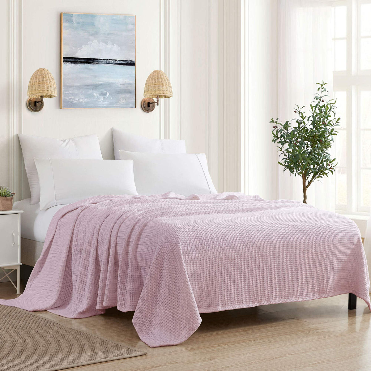 Sweet Home Collection 100% Fine Cotton Luxurious Basket Weave Blanket, Ivory Full/Queen(Pack of 1)
