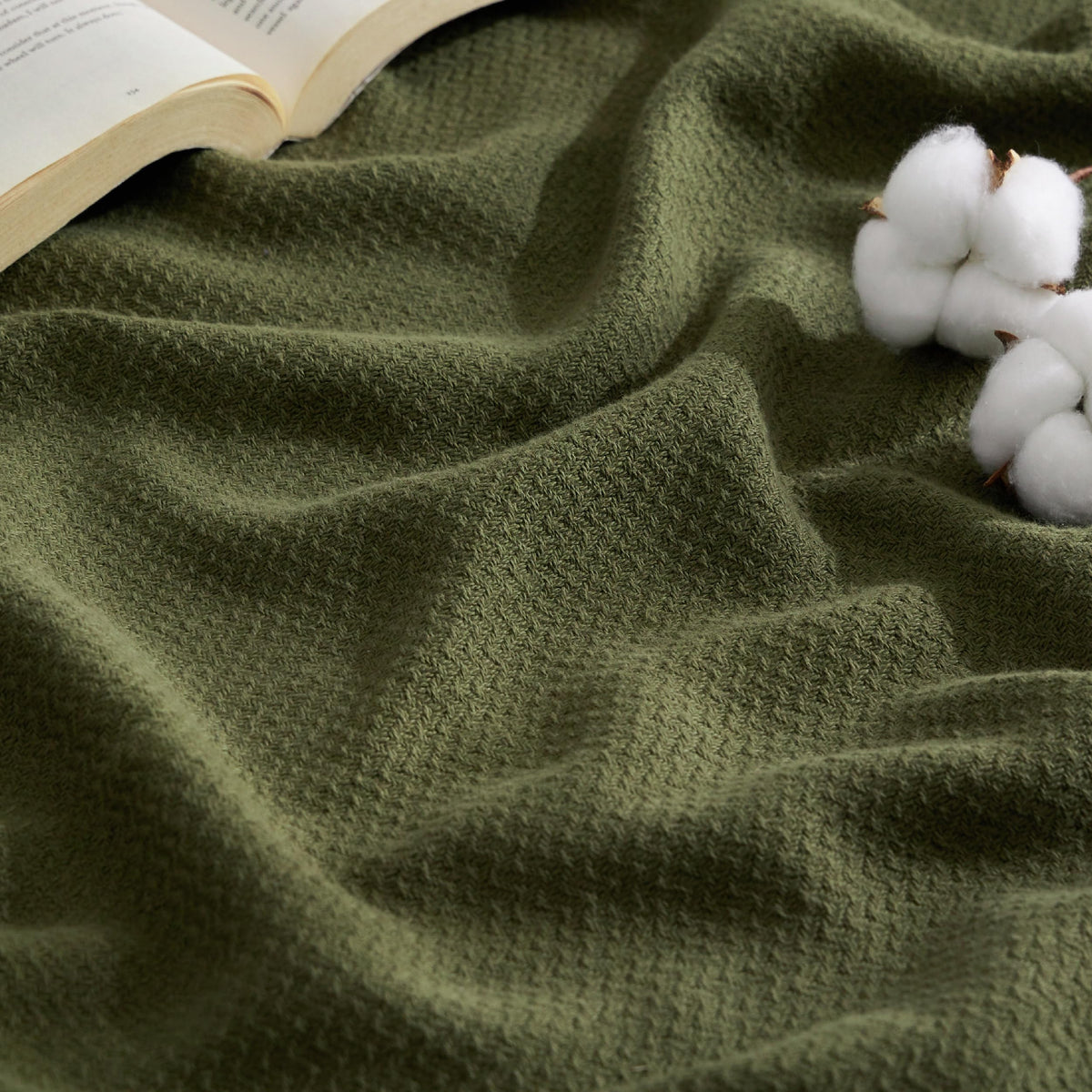 Bedsure 100% Cotton Blanket, Herringbone Weave, Throw XL, Linen Beige