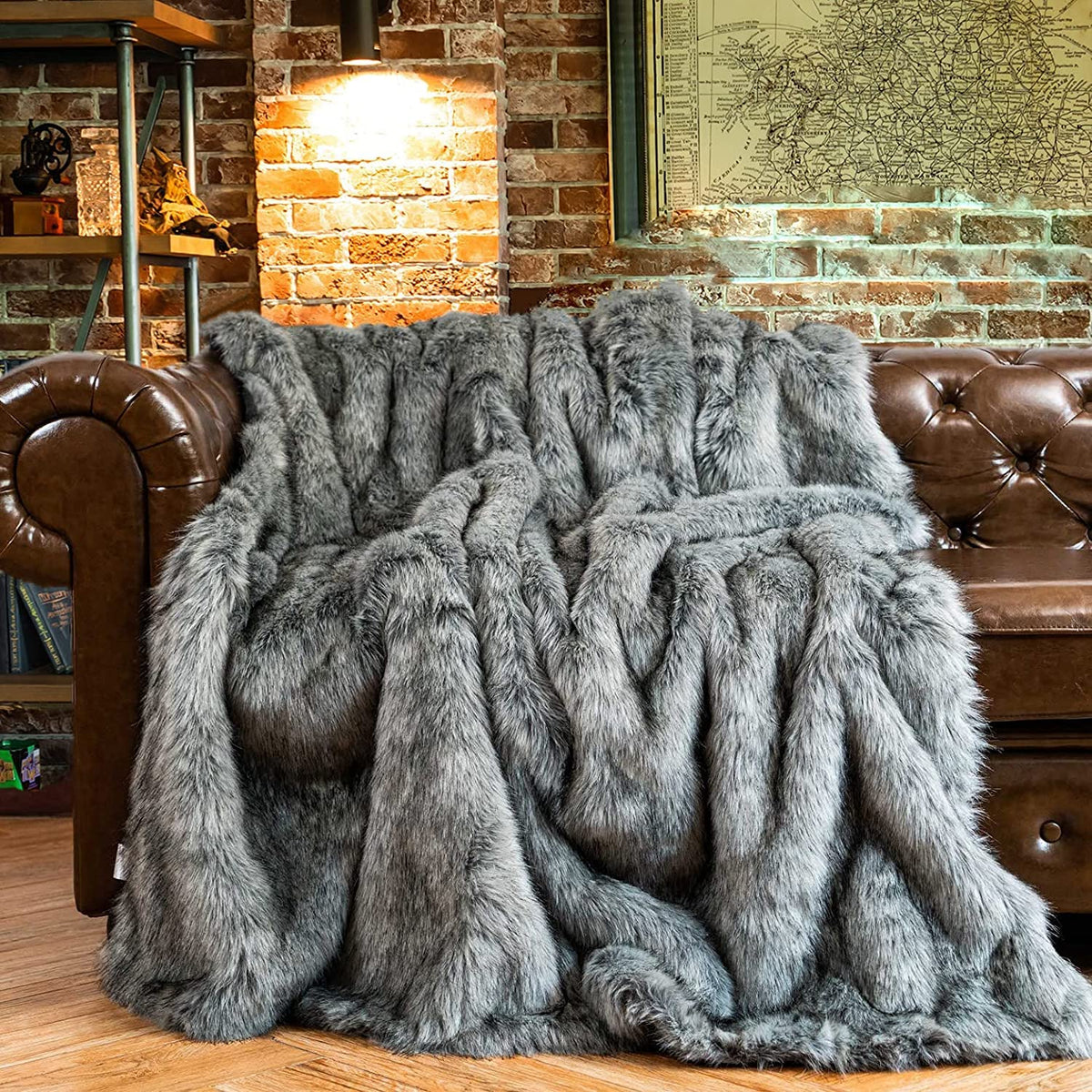 BATTILO Large Brown Faux Fur Throw Blanket for Bed, 60"x80", Shaggy